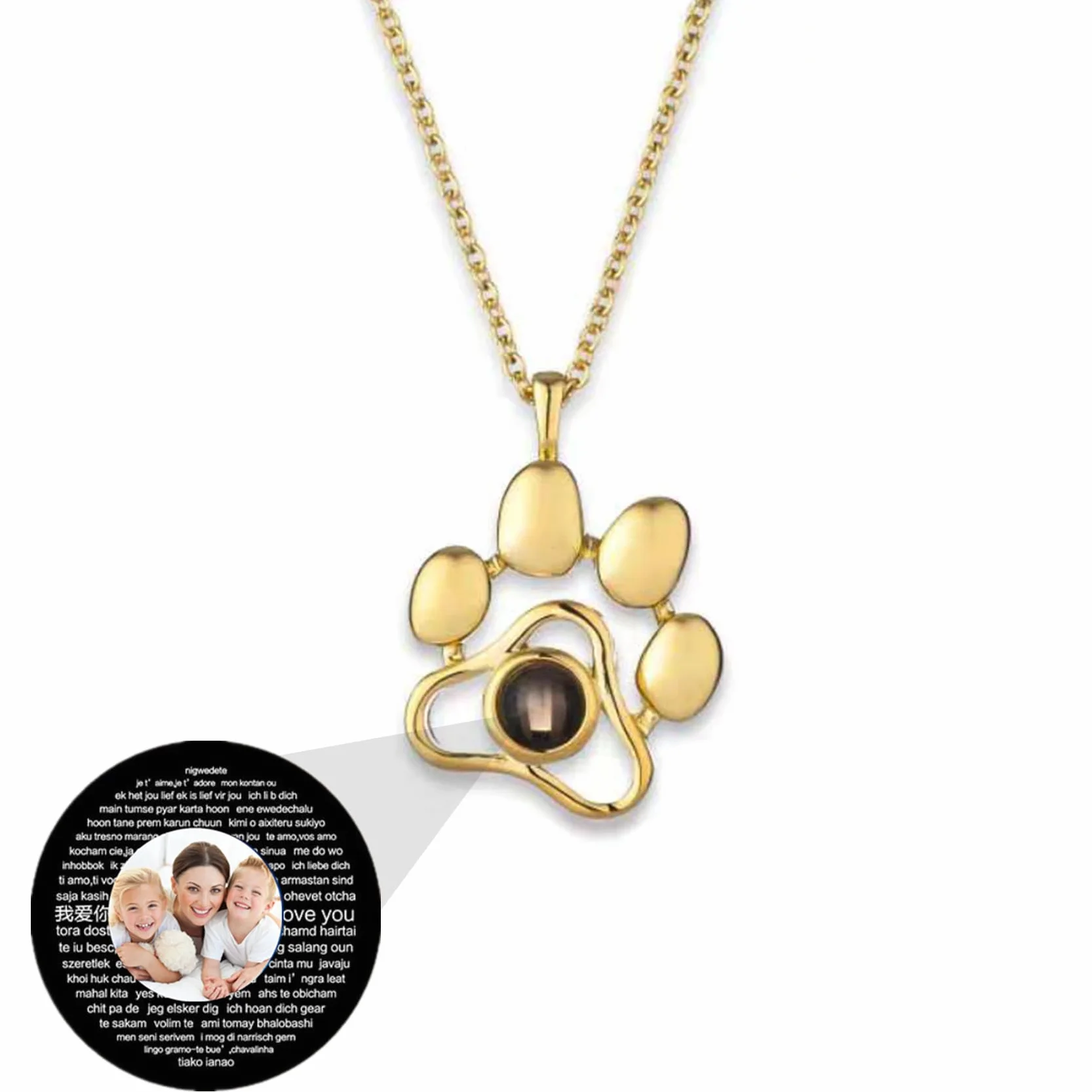 Collana personalizzata con proiezione immagini argento I love you 100 languages