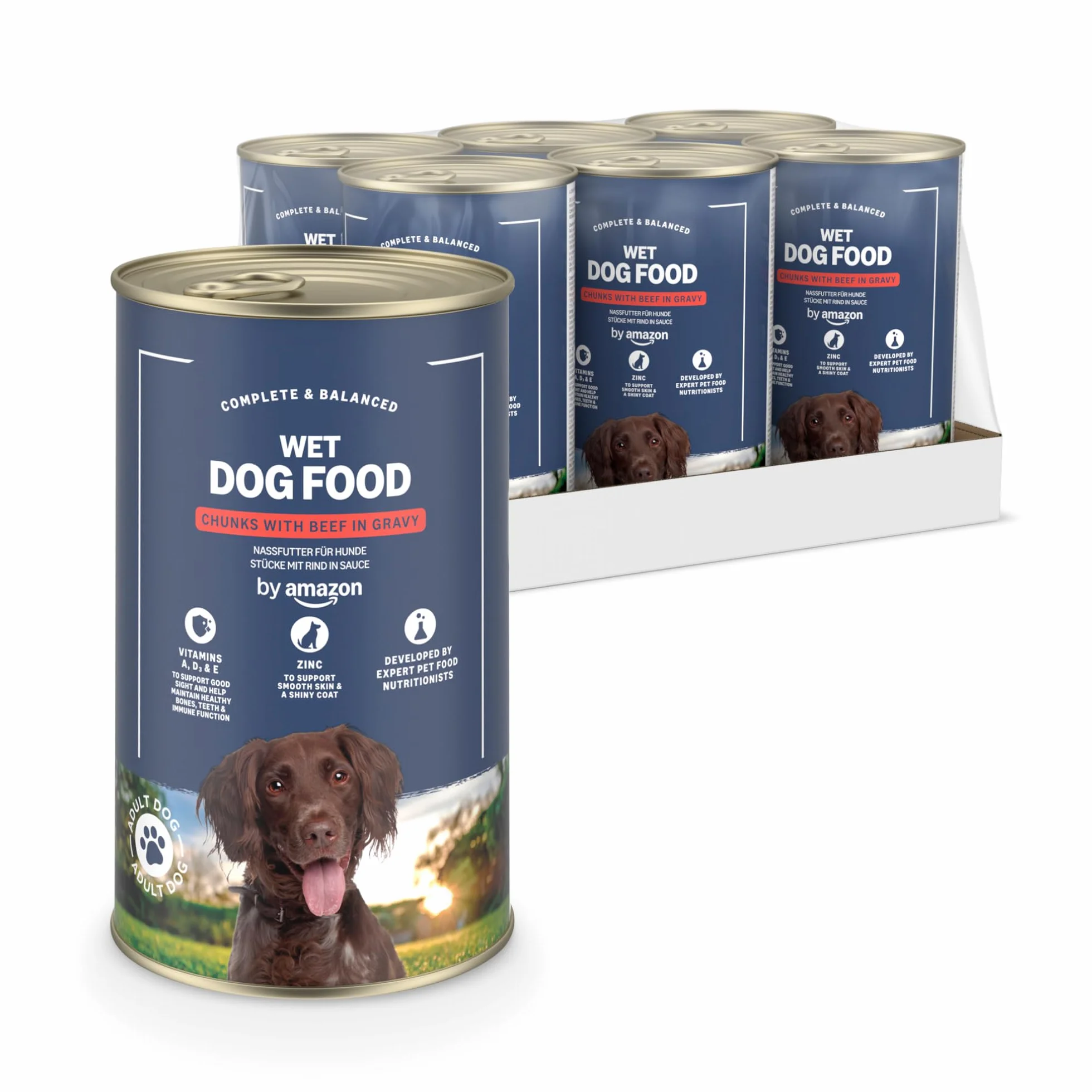 by Amazon, Cibo umido per cani, bocconcini di manzo in salsa, 6 x 1,24 kg