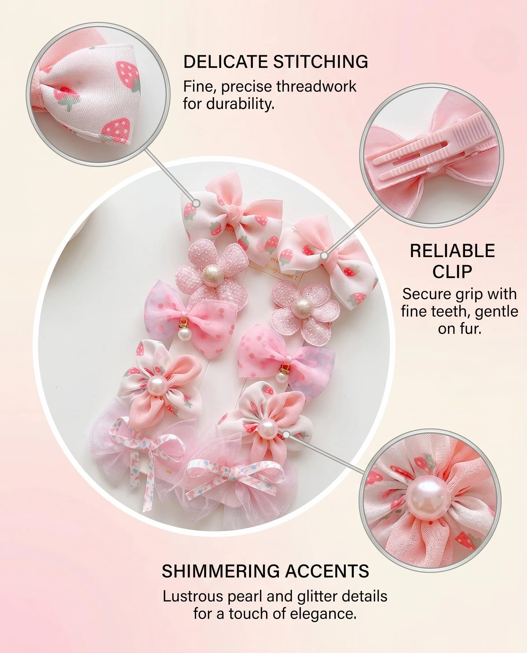 Fiocchi per Cani & Gatti, 10 Pezzi Rosa in Plastica. Leggeri Fermagli per Cuccioli con Presa Sicura – Ideali per Toelettatura, Feste, Servizi Fotografici & Charme Quotidiano.