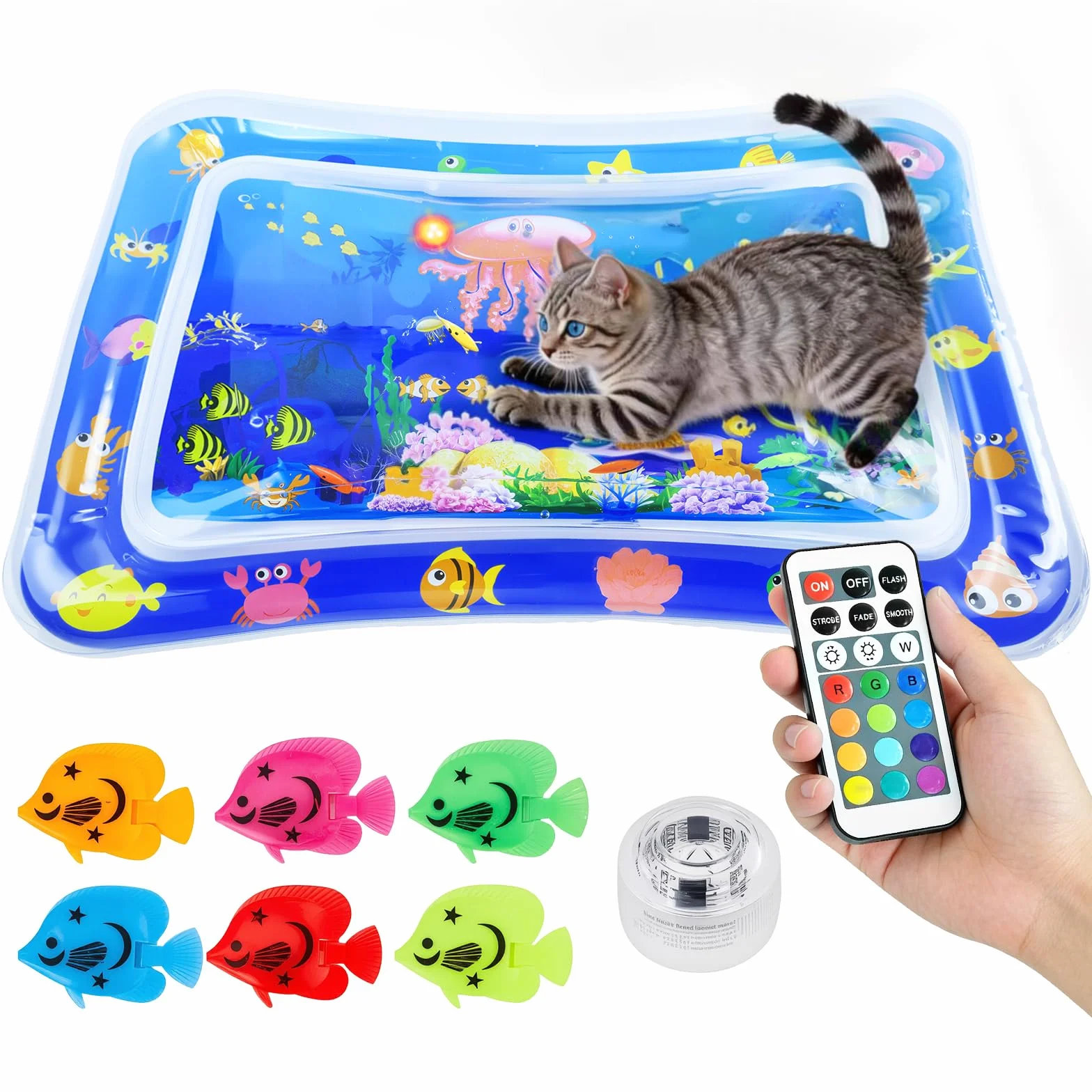 Tappeto Acqua Gatto, LED Tappeto Ad Acqua per Gatti, Tappetino Gonfiabile per Animali, Tappetino Sensoriale Ad Acquas per Gatti, Adatto per Uso Interno ed Esterno in Estate