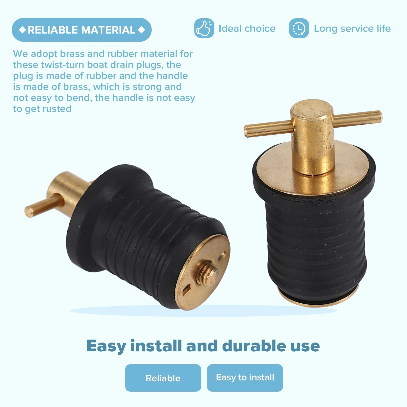 2 Pezzi Tappo di Scarico con Impugnatura Un T Tappi di Scarico per Barche Marine Twist-Turn Tappi nel Gomma con Manico nel Accessori per Barche