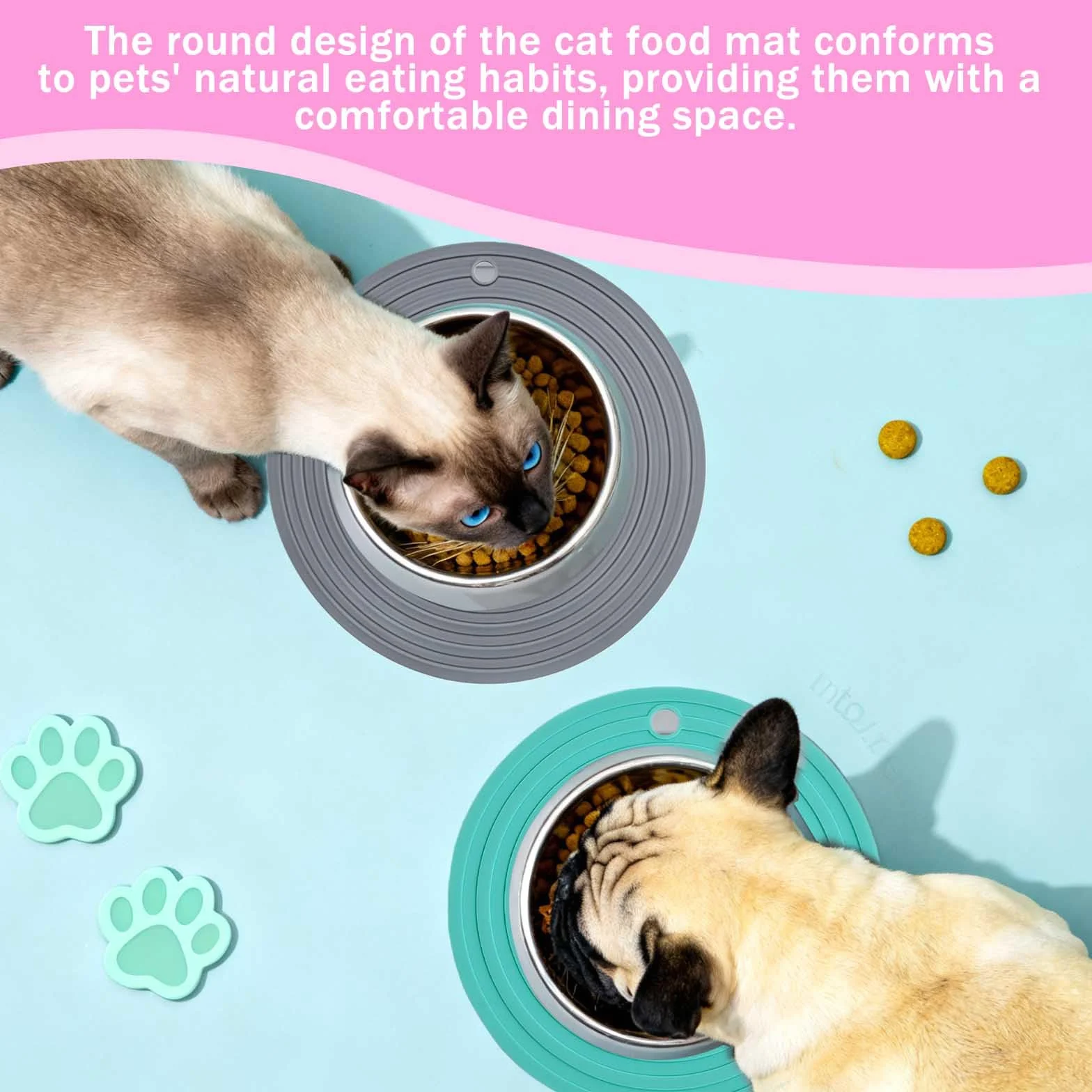 Tappetino silicone ciotola gatto 3 pezzi 2x16cm 1x18cm tappetino antiscivolo impermeabile per ciotole animali domestici facile da pulire uso interno esterno cucina campeggio