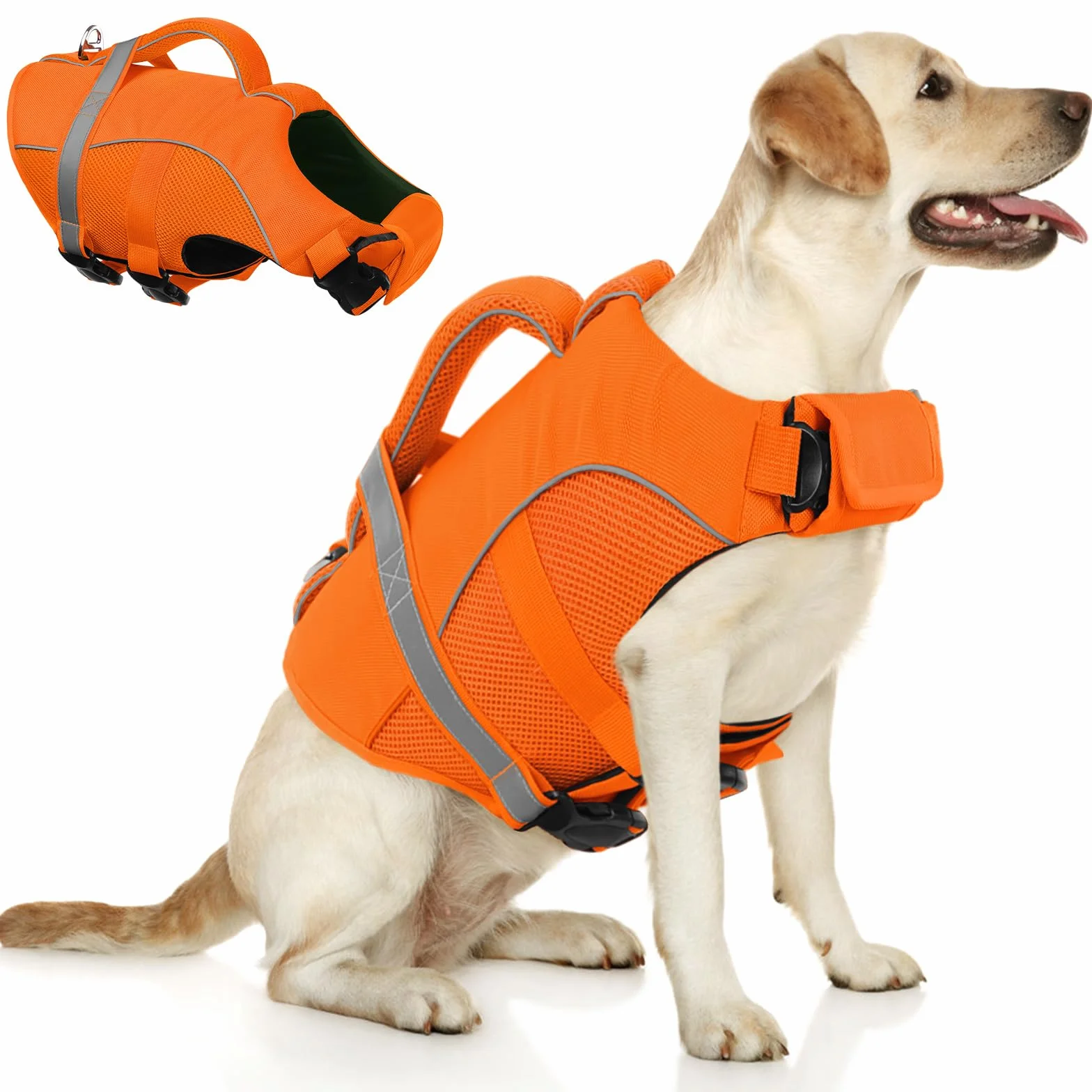Queenmore Salvagente Cane Taglia Grande Resistente & Durevole Giubbotto Salvataggio XL Con Alta Galleggiabilità Salvagente Cani Per Labrador, Golden Retriever, Levriero, Arancione, XL