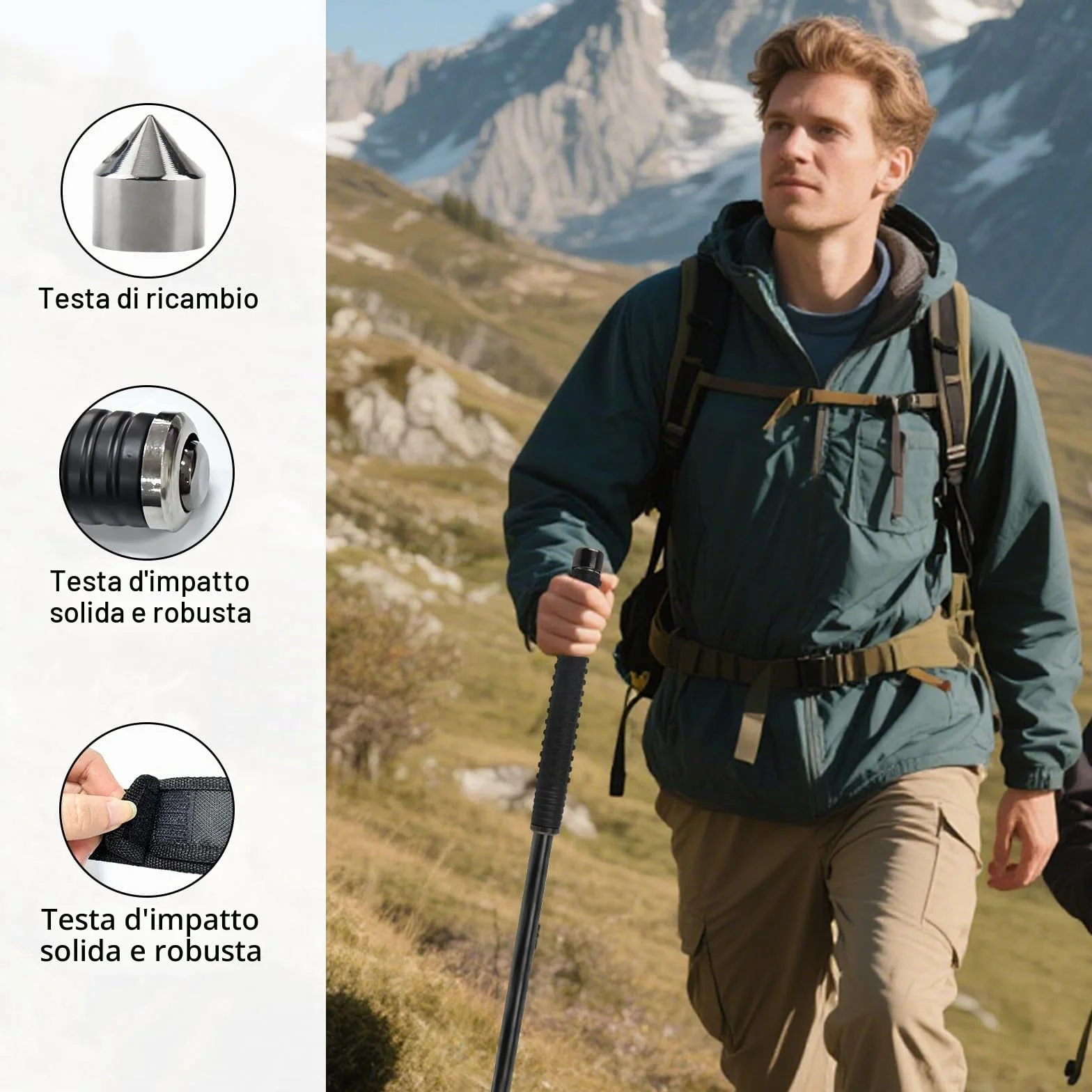 Bastone da Escursionismo Telescopico Pieghevole 64cm Antiscivolo Trekking Campeggio Alpinismo Sci Nero