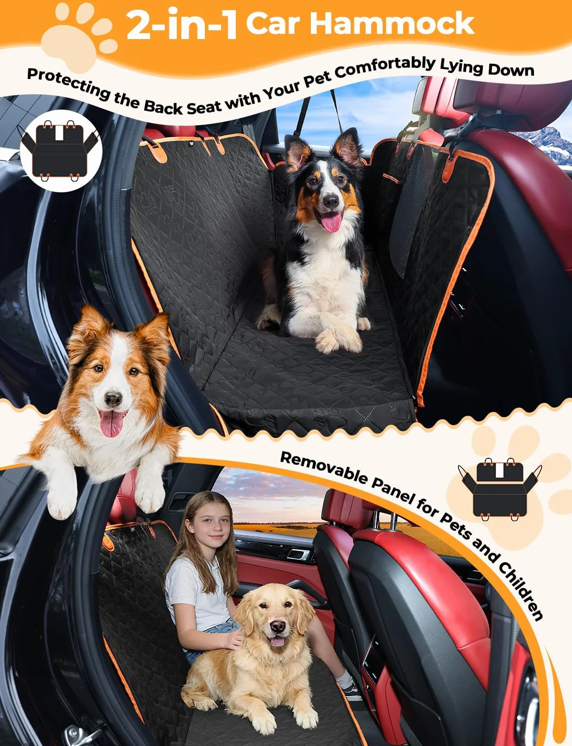 KYG Coprisedile per auto per animali domestici, design rimovibile, finestra in rete traspirante, cinghia di sicurezza anti-scappamento, impermeabile e antiscivolo, universale per cani e gatti (nero)