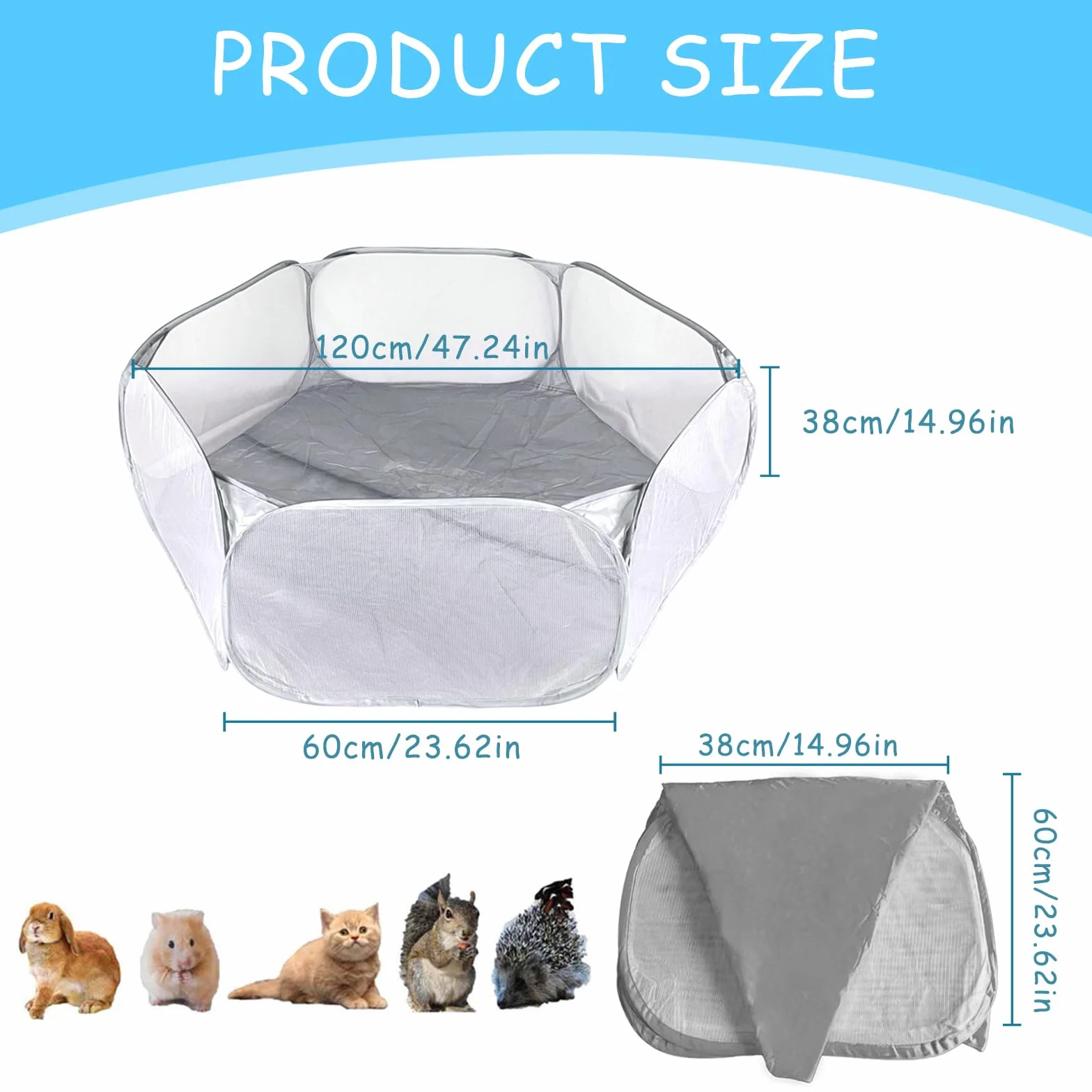 Recinto per Animali Domestici, Portatile Gabbia, Pieghevole Tenda per Animali Piccoli, Trasparente Recinzione per Gatti, Criceto, Furetti, Cincillà, Conigli, Ricci
