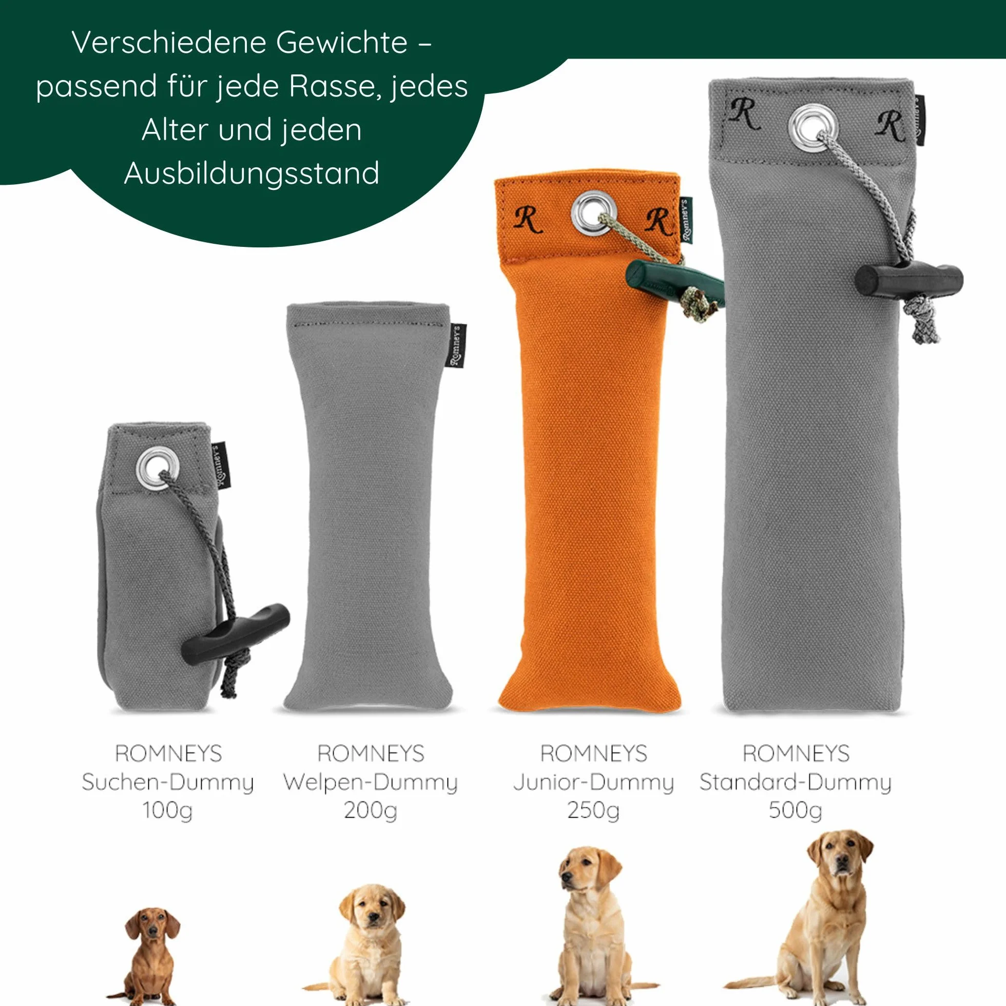 Romneys Junior Dummy 250 g – per l'allenamento di cani e rifugi, galleggiante (arancione + verde)