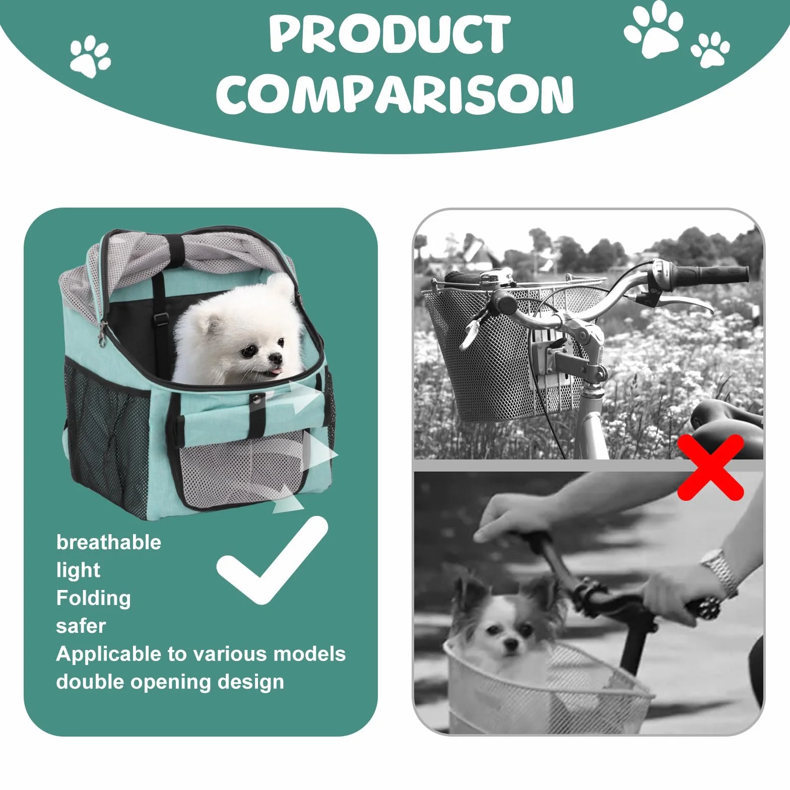 Cestino per bicicletta anteriore, pieghevole, impermeabile, per cani e animali domestici, shopping, campeggio e attività all'aperto