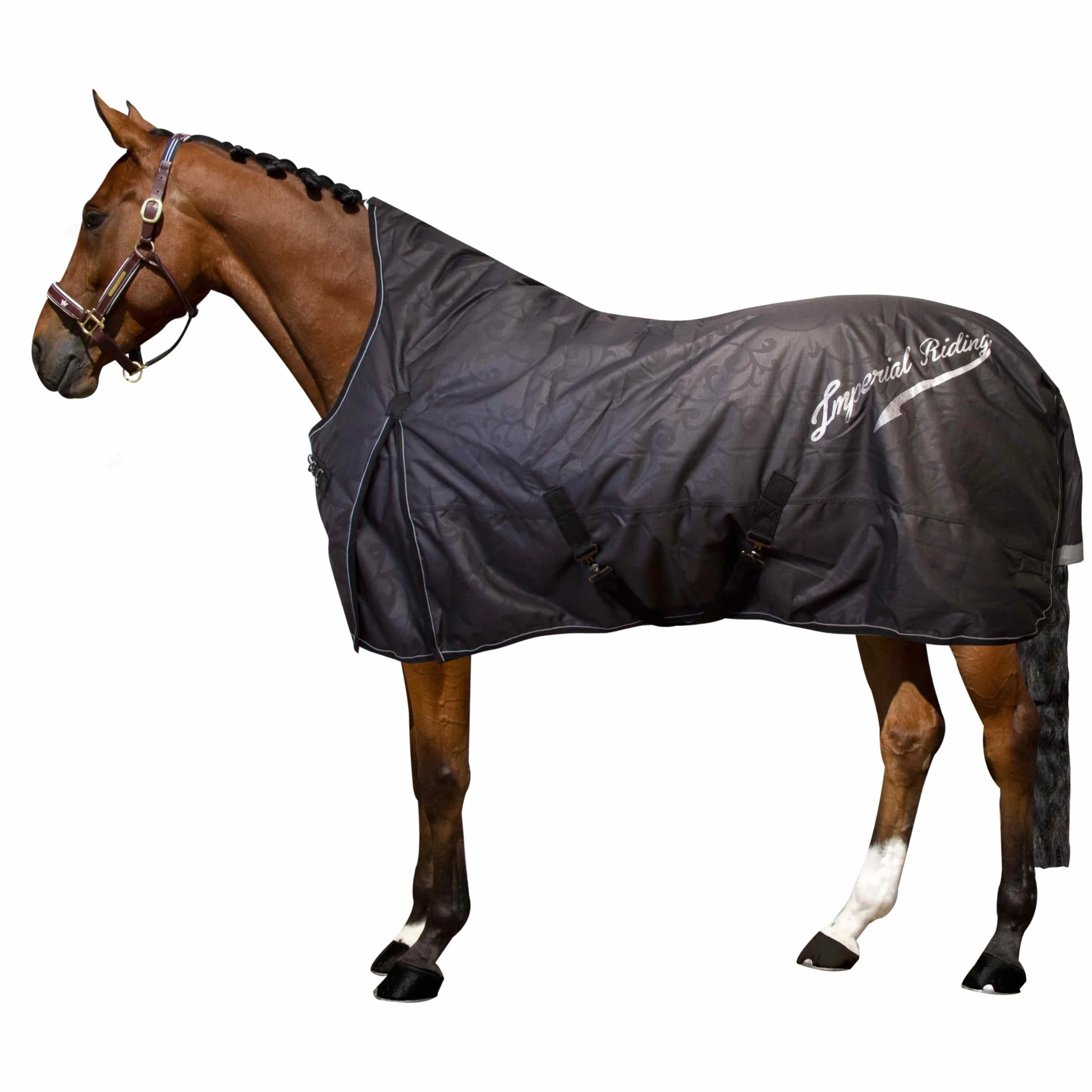 Imperial Riding Coperta da esterno IRH Super-Dry 50 g, impermeabile e traspirante, fodera in nylon 600D, coperta invernale leggera per cavalli, design elegante e vestibilità comoda, colore nero, 165