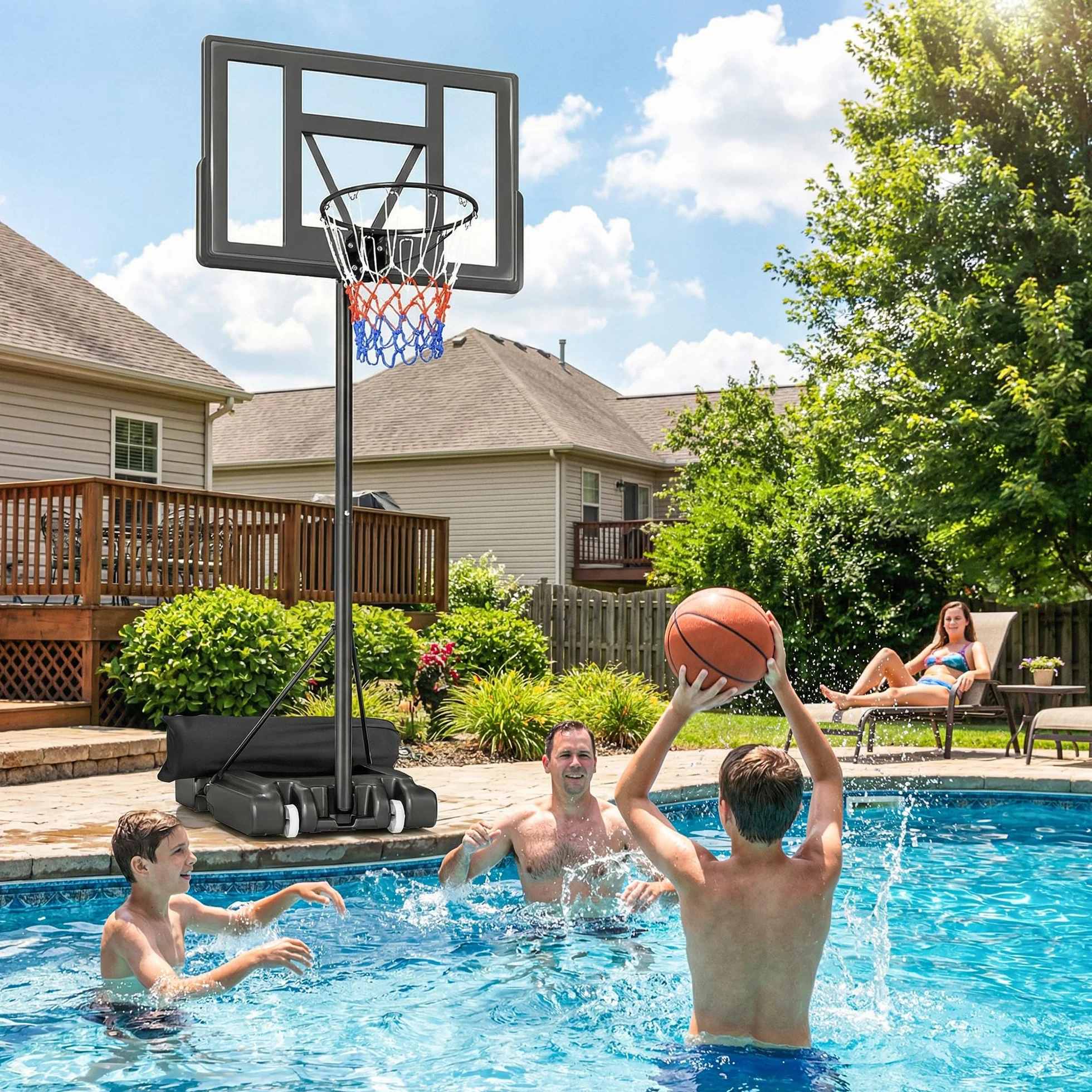 SPORTNOW Canestro Basket Esterno Regolabile in Altezza 135-305 cm, con Ruote, Base Riempibile, Tabellone Infrangibile, Nero