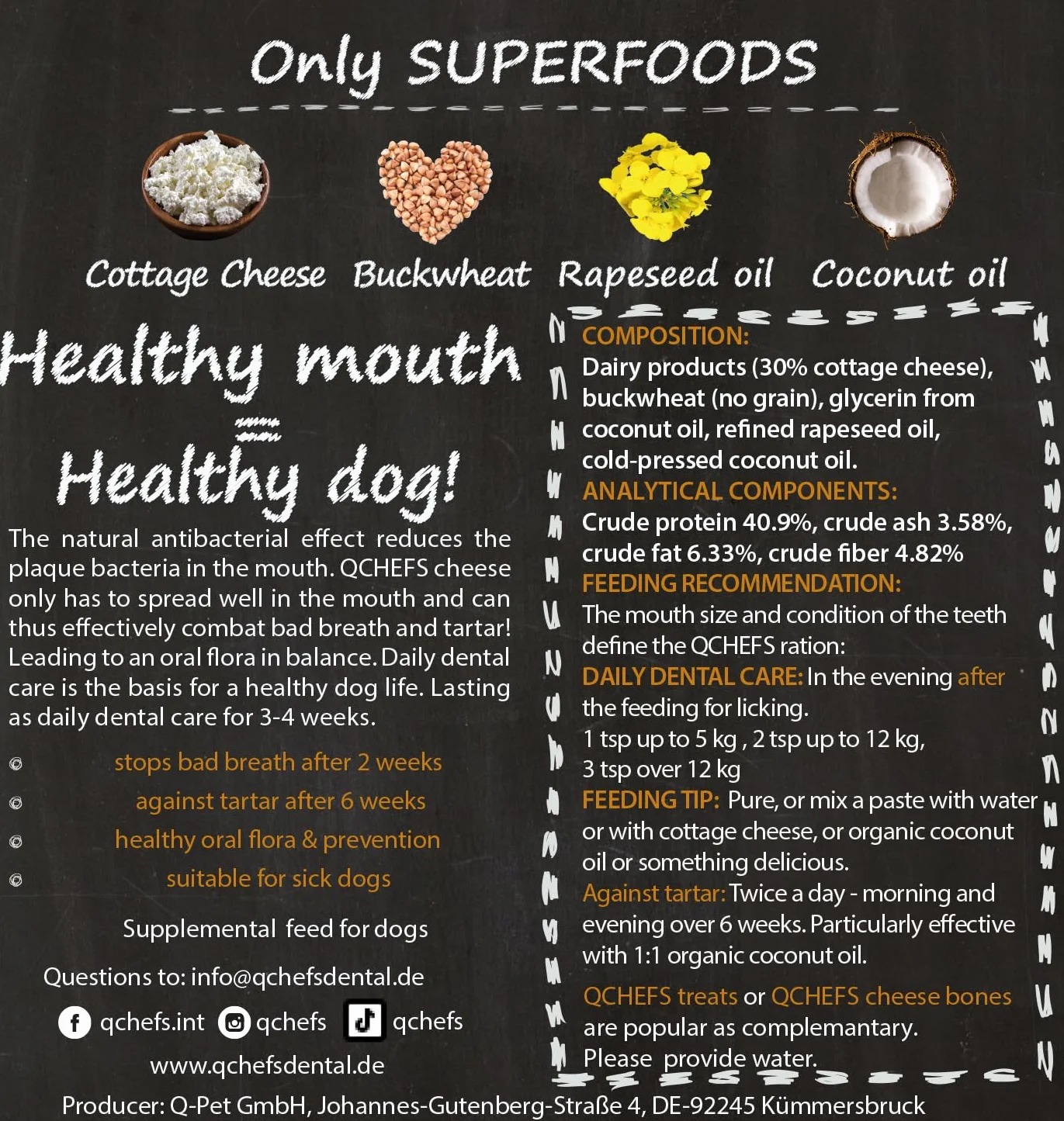 QCHEFS Dental Flakes per Cani - Snack per la Cura dei Denti - Rimuovere Il tartaro - per Chi soffre di allergie - Contro l'alito Cattivo e Le gengiviti - Antibatterico