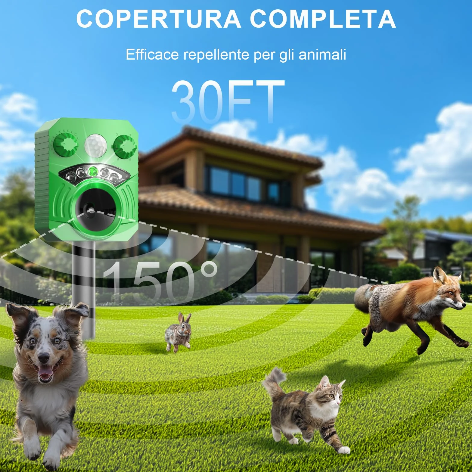 HOPPE'S Repellente per gatti, 5 modalità dissuasore per animali ad ultrasuoni alimentato ad energia solare, repellente per cani con luci LED per animali domestici, efficace contro piccioni, uccelli,