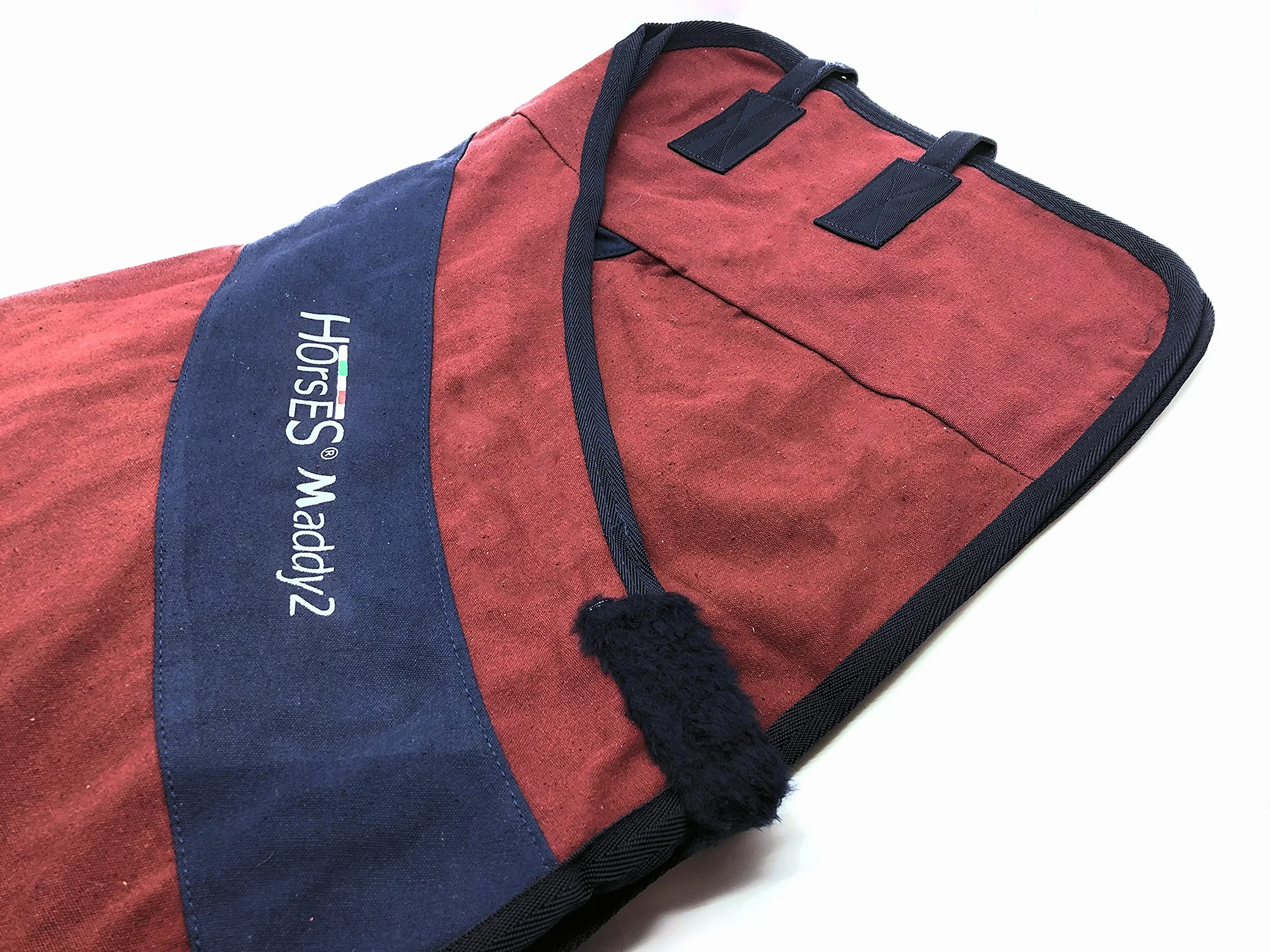 Horses, Coperta da Box per Cavallo in Cotone Modello Maddy 2, Leggera e Traspirante per Primavera e Estate, con Cinghie e Copricoda, BORDEAUX/BLU-135 cm