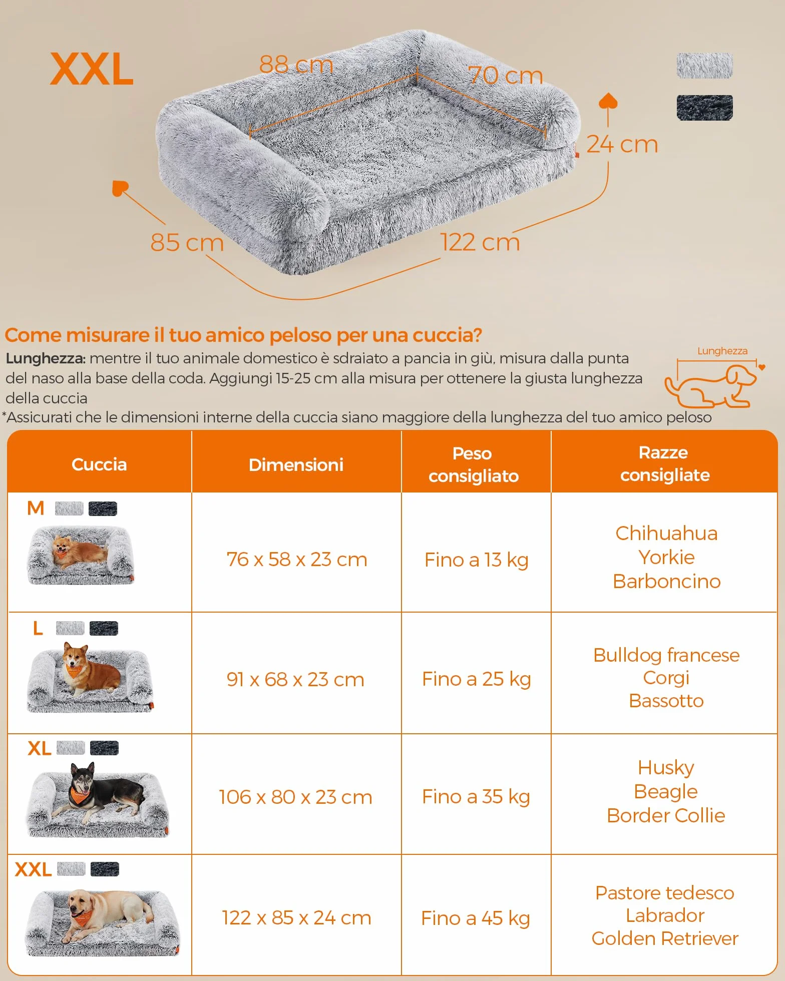 Feandrea FluffyHug Cuccia per Cani, Taglia XXL, Divano Letto per Cani di Taglia Grande, di Gommapiuma Ondulata, Copertura Lavabile Sfoderabile, 122 x 85 x 24 cm, Grigio Ombré PGW234G01