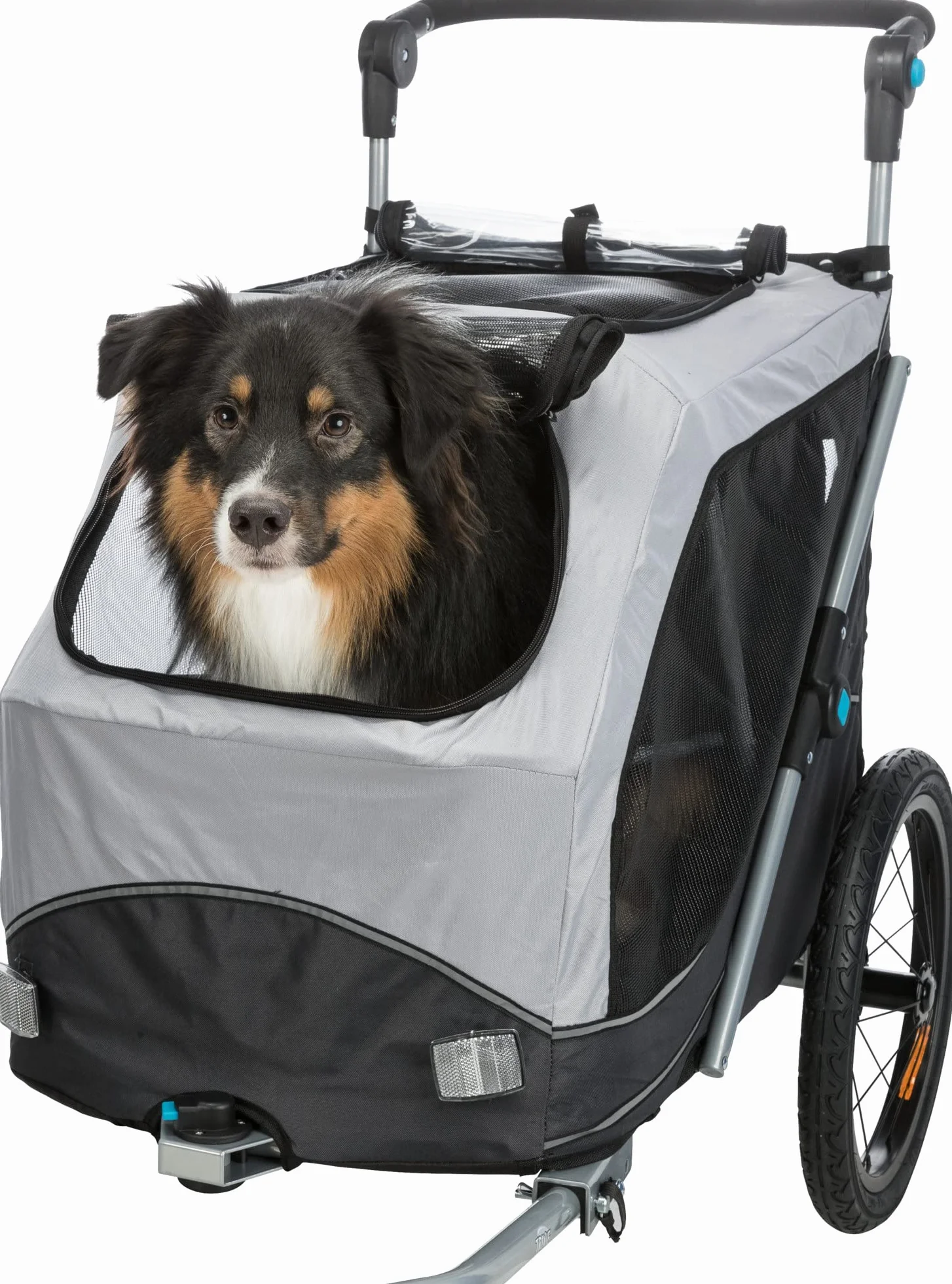 Trixie rimorchio Bici per Cani – Fino a 22 kg – 46 × 50 × 67 cm – rimorchio Pieghevole & Riflettente con guinzaglio di Sicurezza, Cuscino Integrato & Copertura Meteo