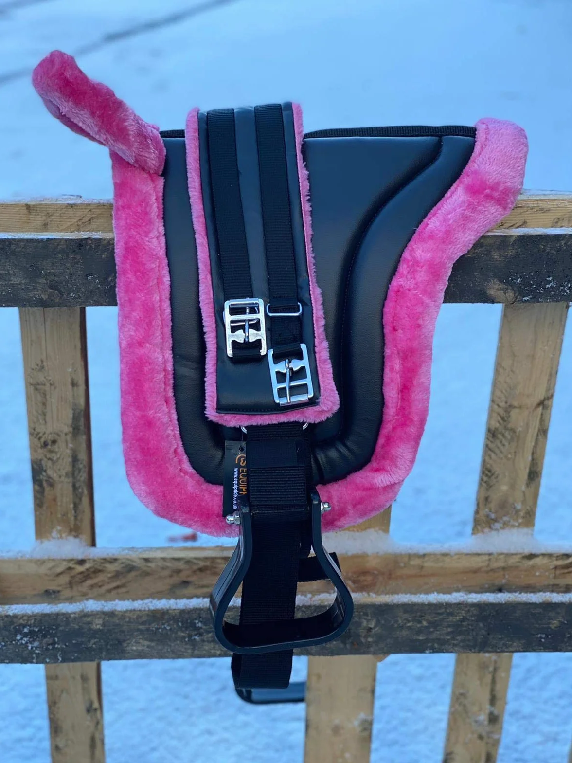 Sottosella per pony, con staffe e sottopancia da equitazione, colore: Rosa ghiaccio (pannocchia)