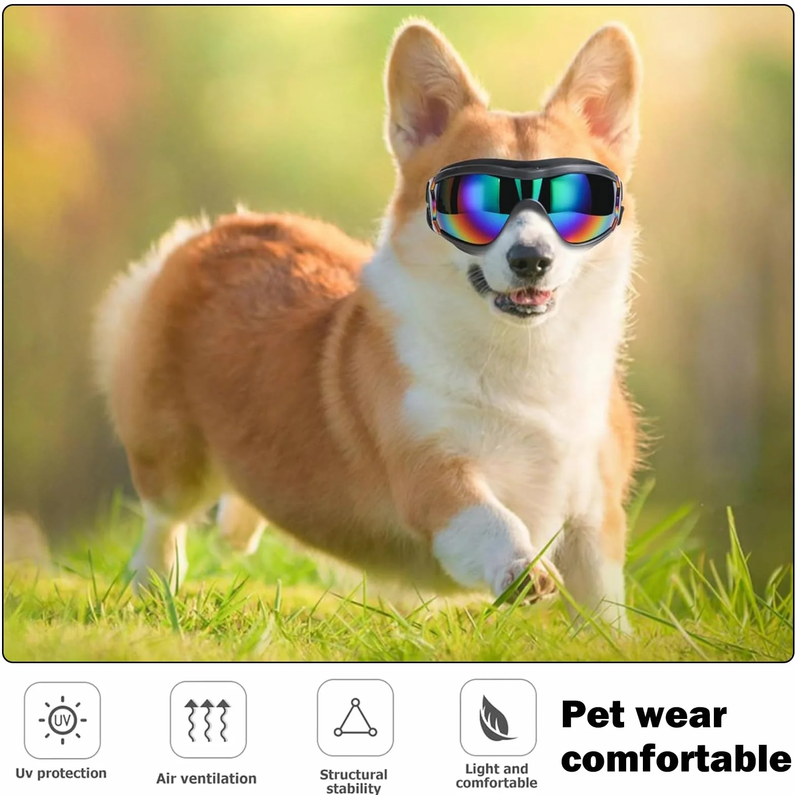 2 Regolabili Occhiali da Sole per Cani Adatti Occhiali per Cani Antivento e Protezione UV per Cani di Taglia Media e Grande, Neve, Avventure All'aperto, Auto e Altre Attività All'aperto