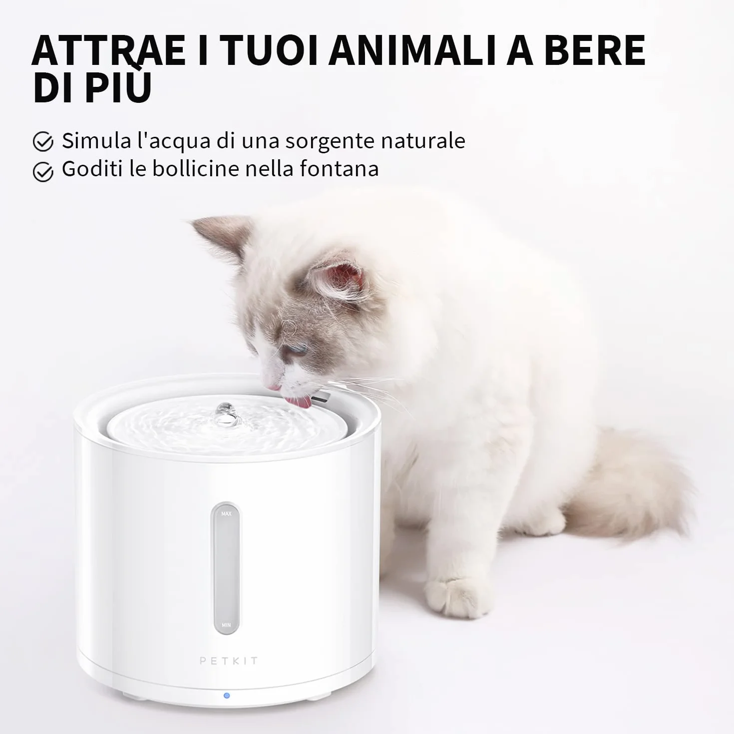 PETKIT EVERSWEET Solo 2 Fontana d'acqua per animali domestici, pompa senza fili, controllo tramite app, ultra silenzioso, modalità Smart/Normal/DND, erogatore d'acqua per cani e gatti-2L