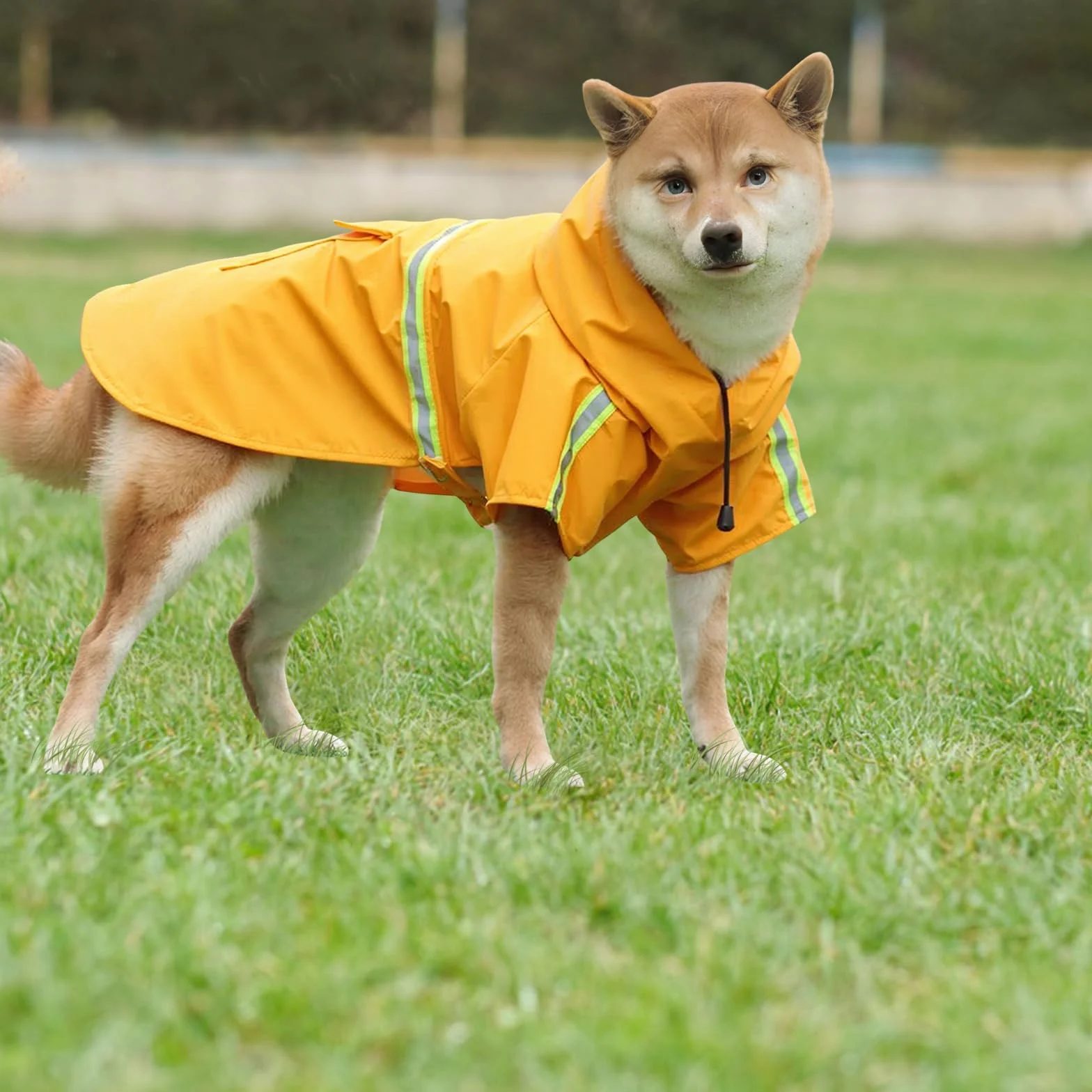 Amexo Impermeabile per Cani con Strisce Riflettenti Giacca da Pioggia Impermeabile per Cane con Regolabile Cappuccio Poncho Ultraleggero per Cani di Taglia Piccola Medio e Grande (XXL)