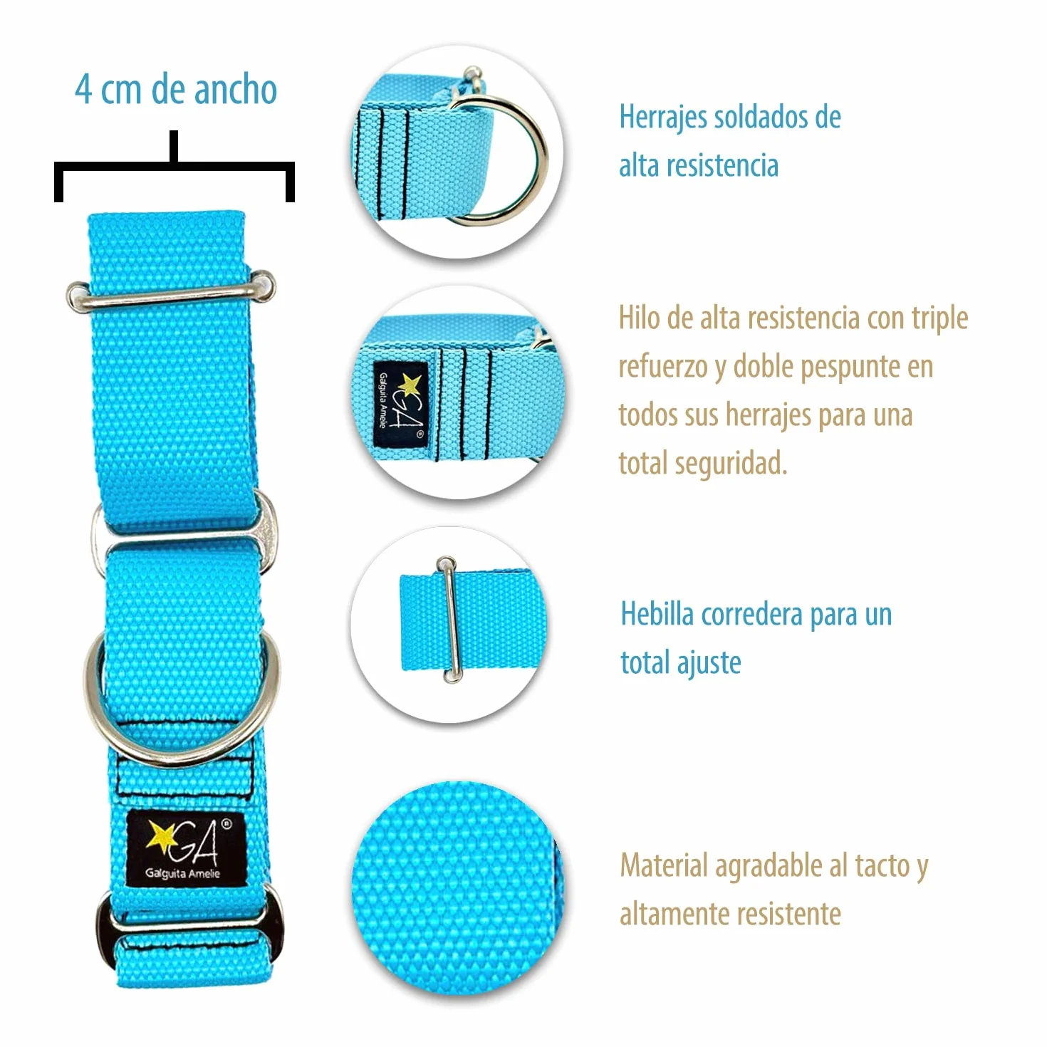 Collana Martingale Nude Blu 4 cm Taglia L