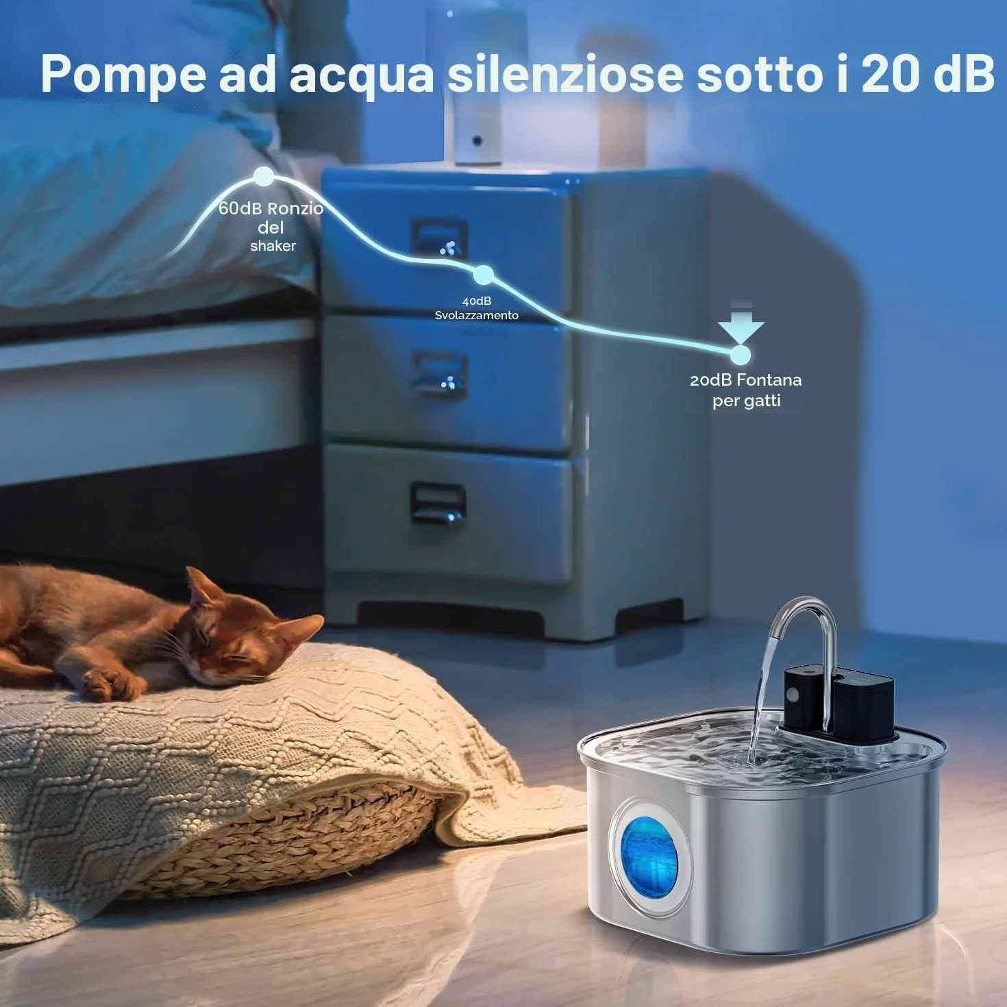 Fontanella per Gatti senza Fili: NautyPaws 3.2L Fontanella per Gatti Acciaio con Batteria 4200mAh, Fontana per Gatto con Sensore di Movimento, Automatico Silenzioso Dispenser Acqua Gatto con Filtri