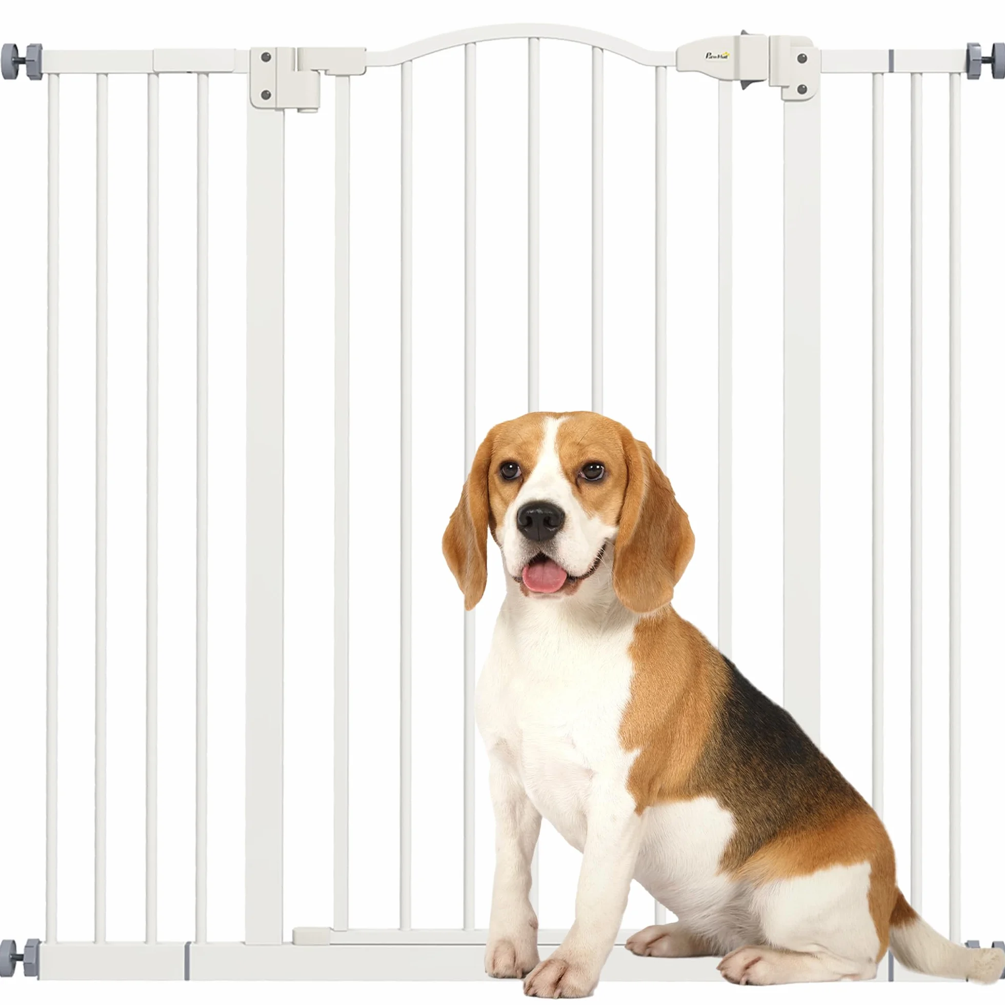 PawHut Cancelletto di Sicurezza per Cani, Barriera Estensibile 74-100 cm, Doppio Blocco, Chiusura Automatica, Bianco