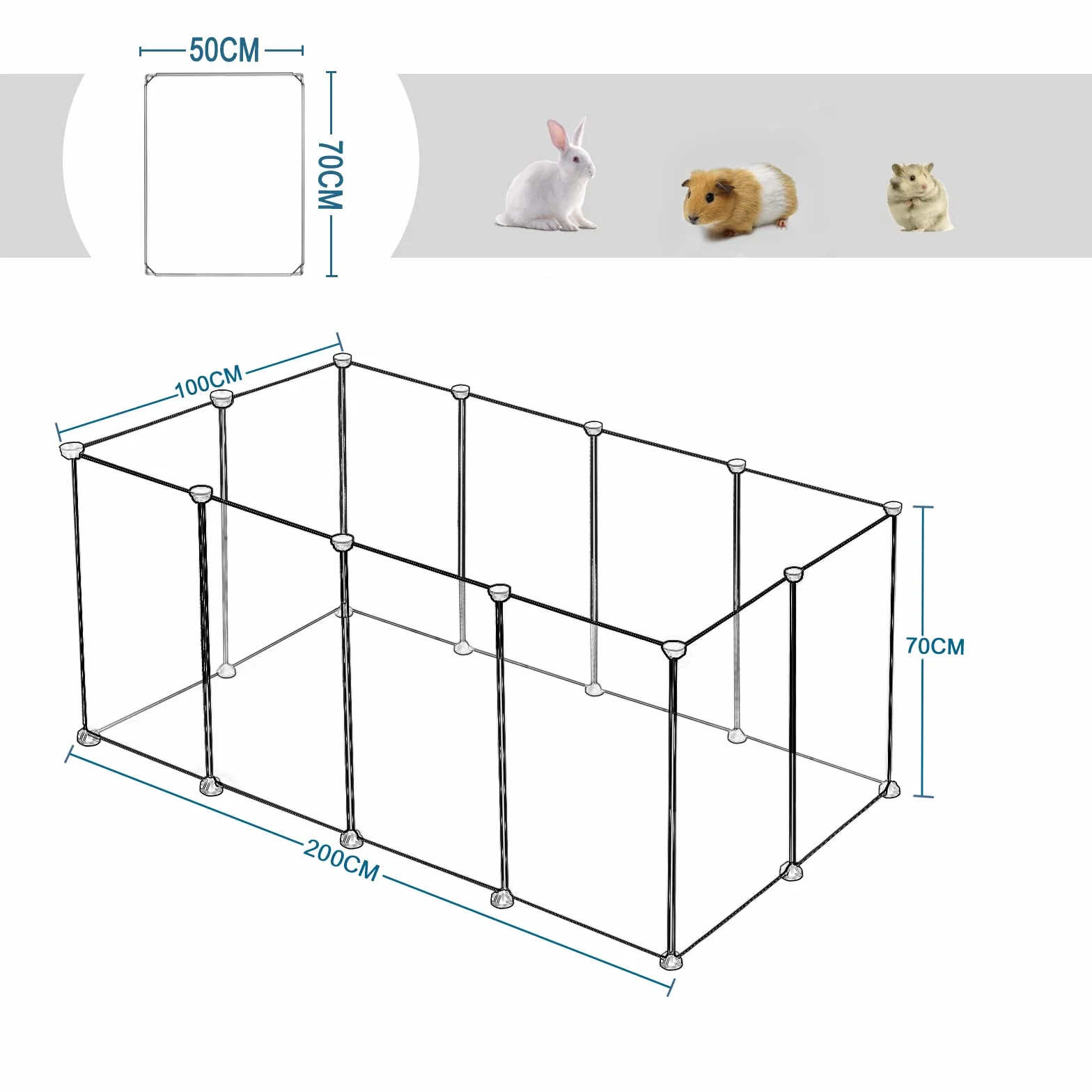 EUGAD Recinto per Piccoli Animali, 12 Pannelli 50x70cm Trasparente Recinto per Cani da Interno in PP, Gabbia Porcellino d'India, DIY Recinzione per per Conigli, Criceti, Cucciolo 200x100x70cm