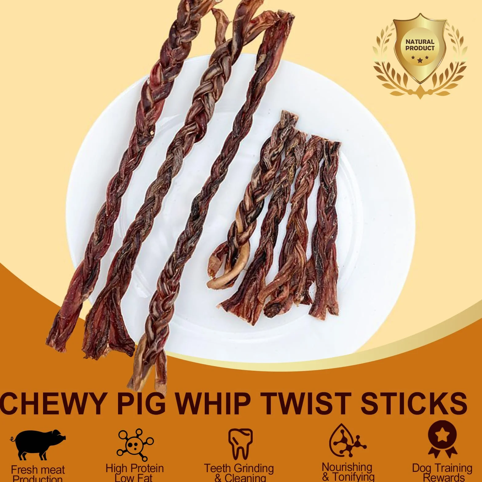 3 Pezzi di Snack per Cani al Frustino di Maiale 28cm Ciascuno 60g Totale Snack per Cani con Masticazione Intensa (S, Yogurt)