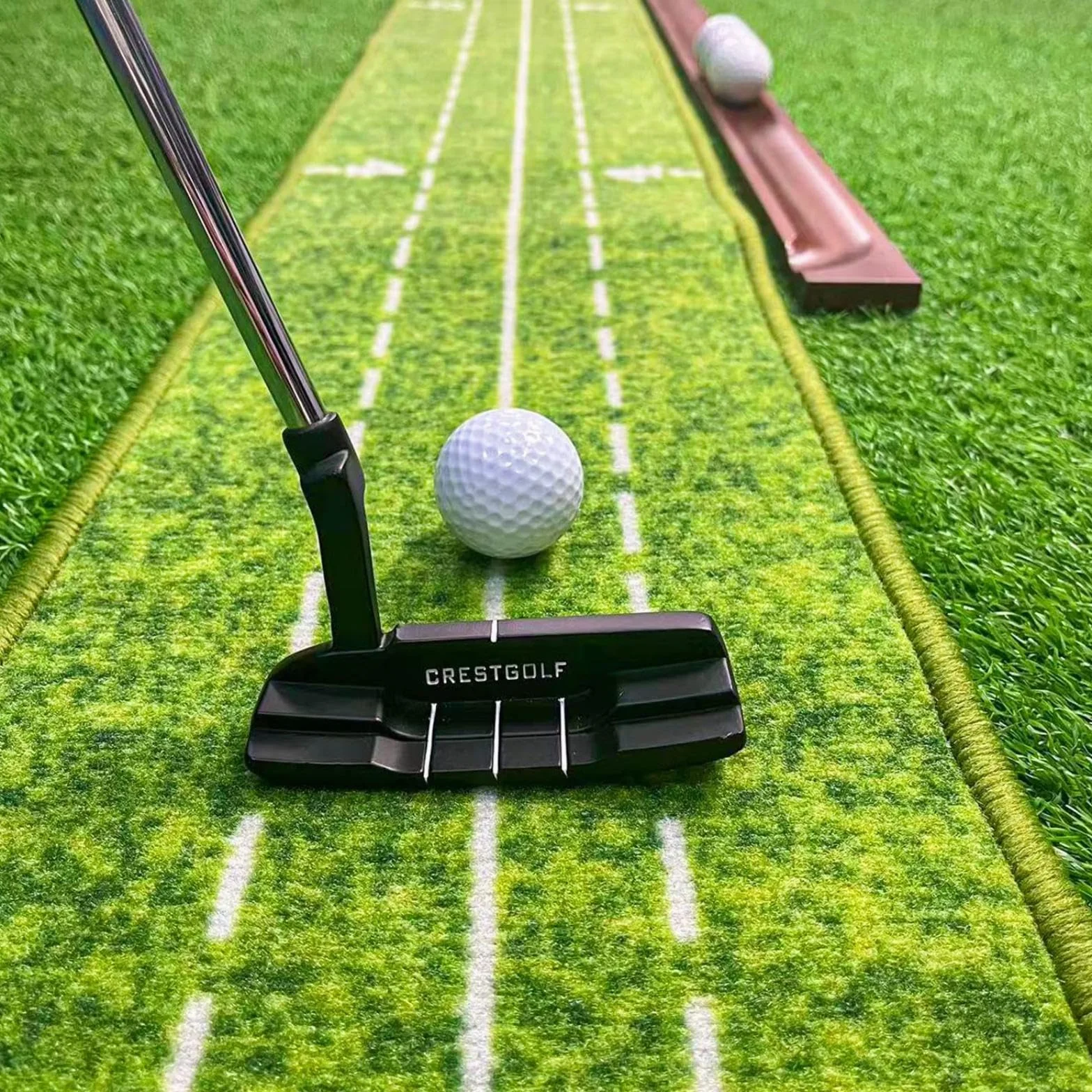 CRESTGOLF Golf Putting Trainer 2,9 x 0,45 m tappeto erboso con pista di ritorno ispessita e funzione automatica, esercizio interno ed esterno per principianti e dilettanti