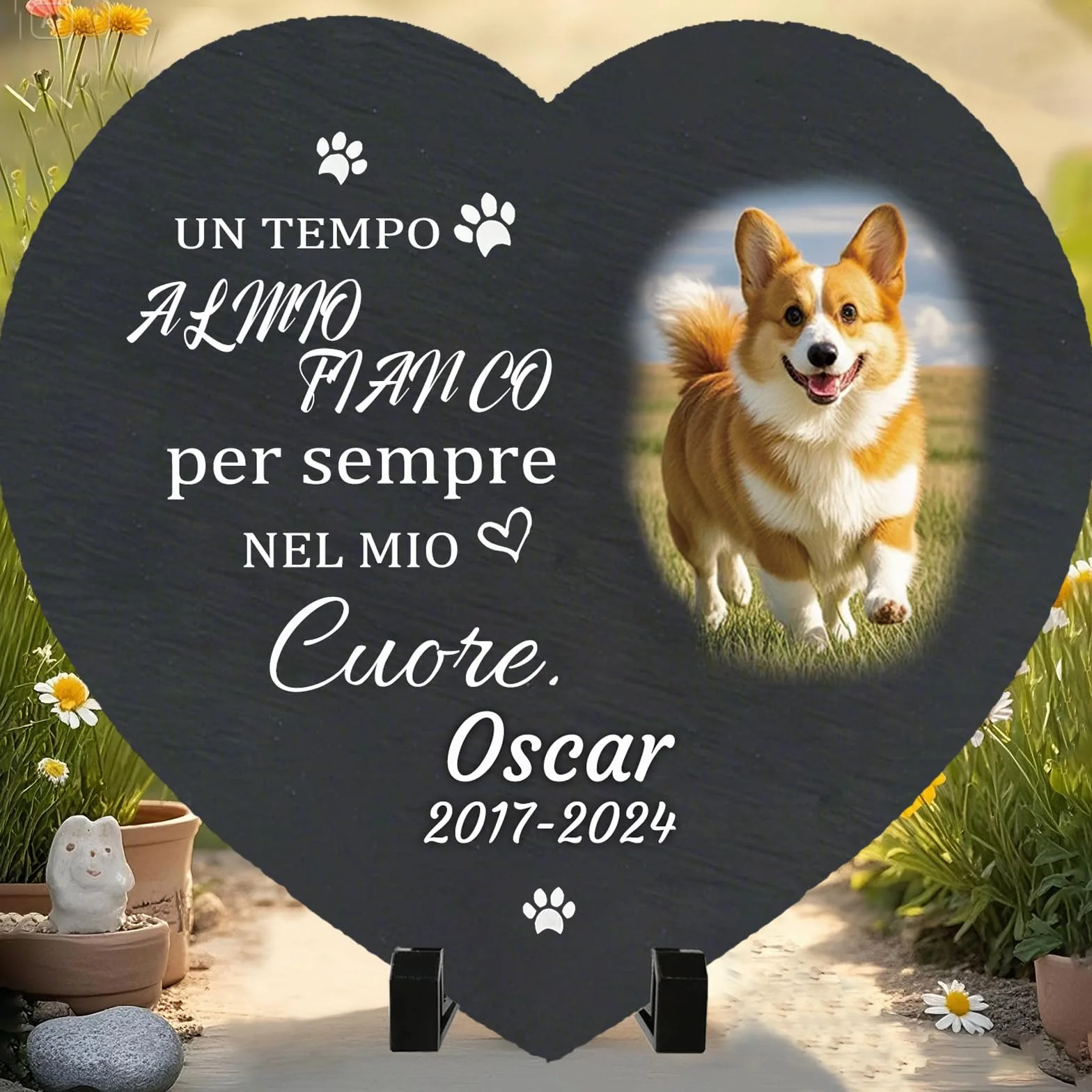 Lapide Personalizzata Animali Domestici - Targa Commemorativa Quadrata con Foto e Nome - Regalo Perdita Cane - Decorazione Cimitero