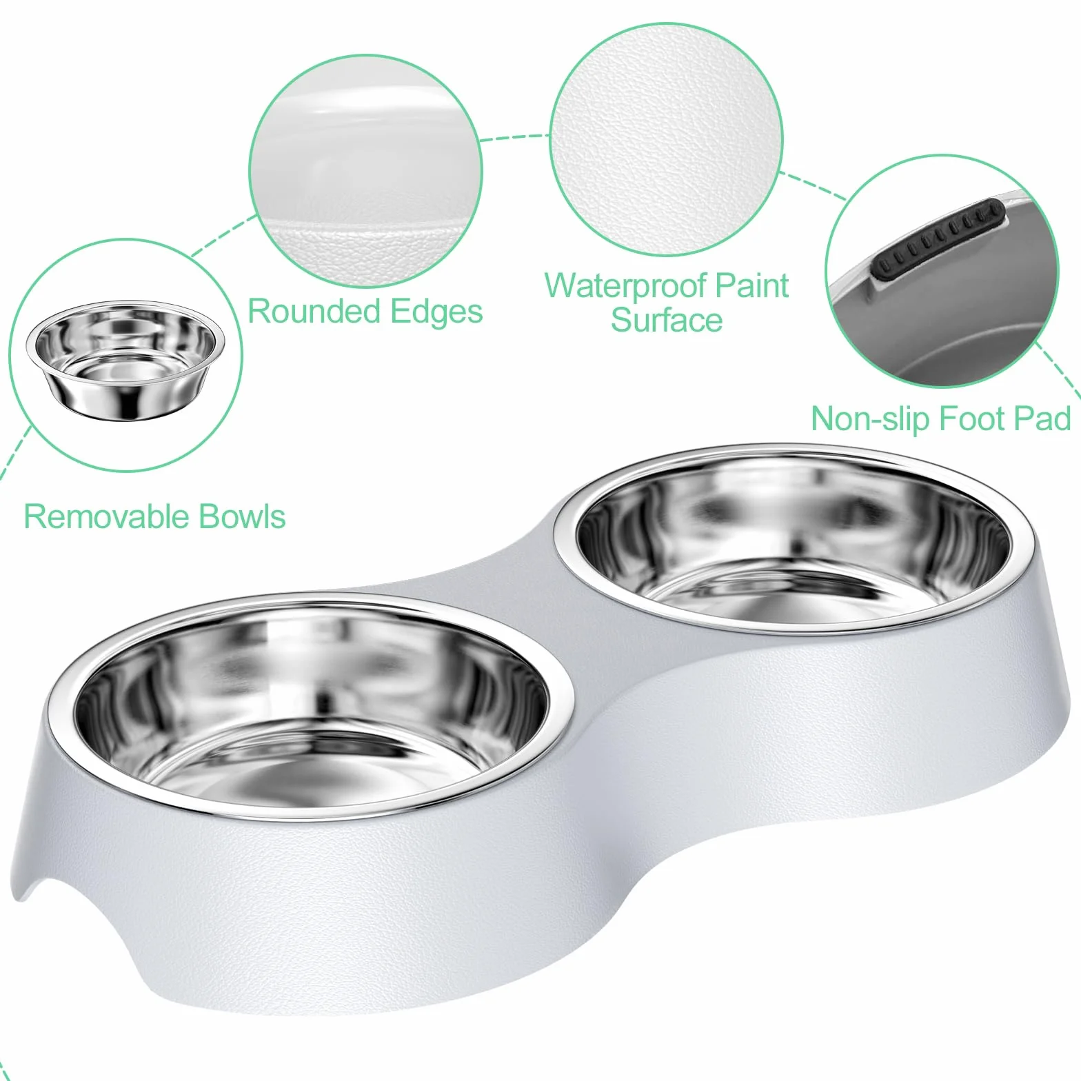 Set di 2 Ciotole per Cani, Ciotole per Gatti Grigio Ciotola per Gatti con Tappetino Antiscivolo Ciotole per Rialzate Acciaio Inossidabile, Ciotola Gatto per Cani Piccoli,Gattini