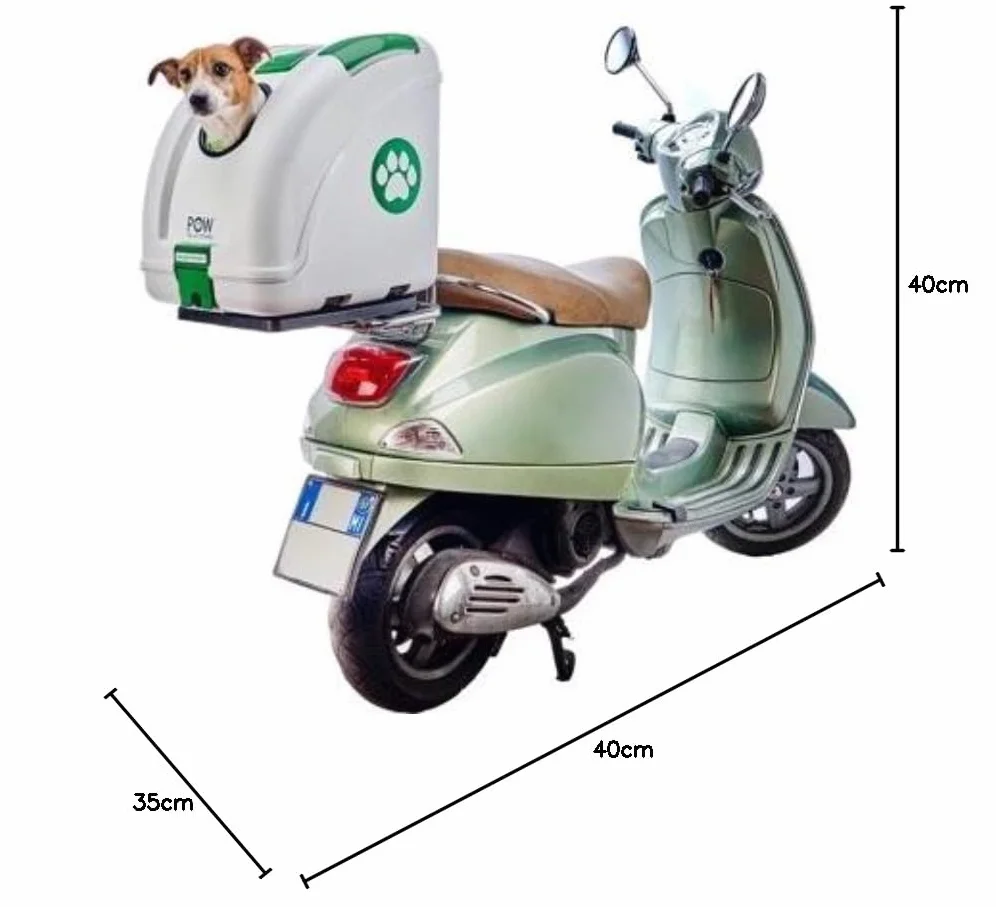 POW Pet Carrier Trasportino per Cani E Gatti da Agganciare A Scooter, Moto, Bicicletta E Adatto Anche in Auto - Nero con Inserti Grigi