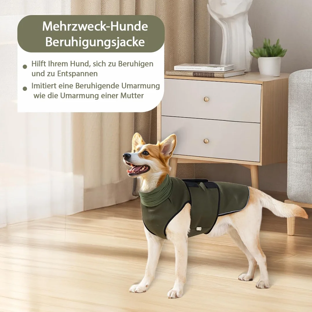 Cappotto calmante per cani con protezione orecchie e strisce riflettenti antistress (XL)