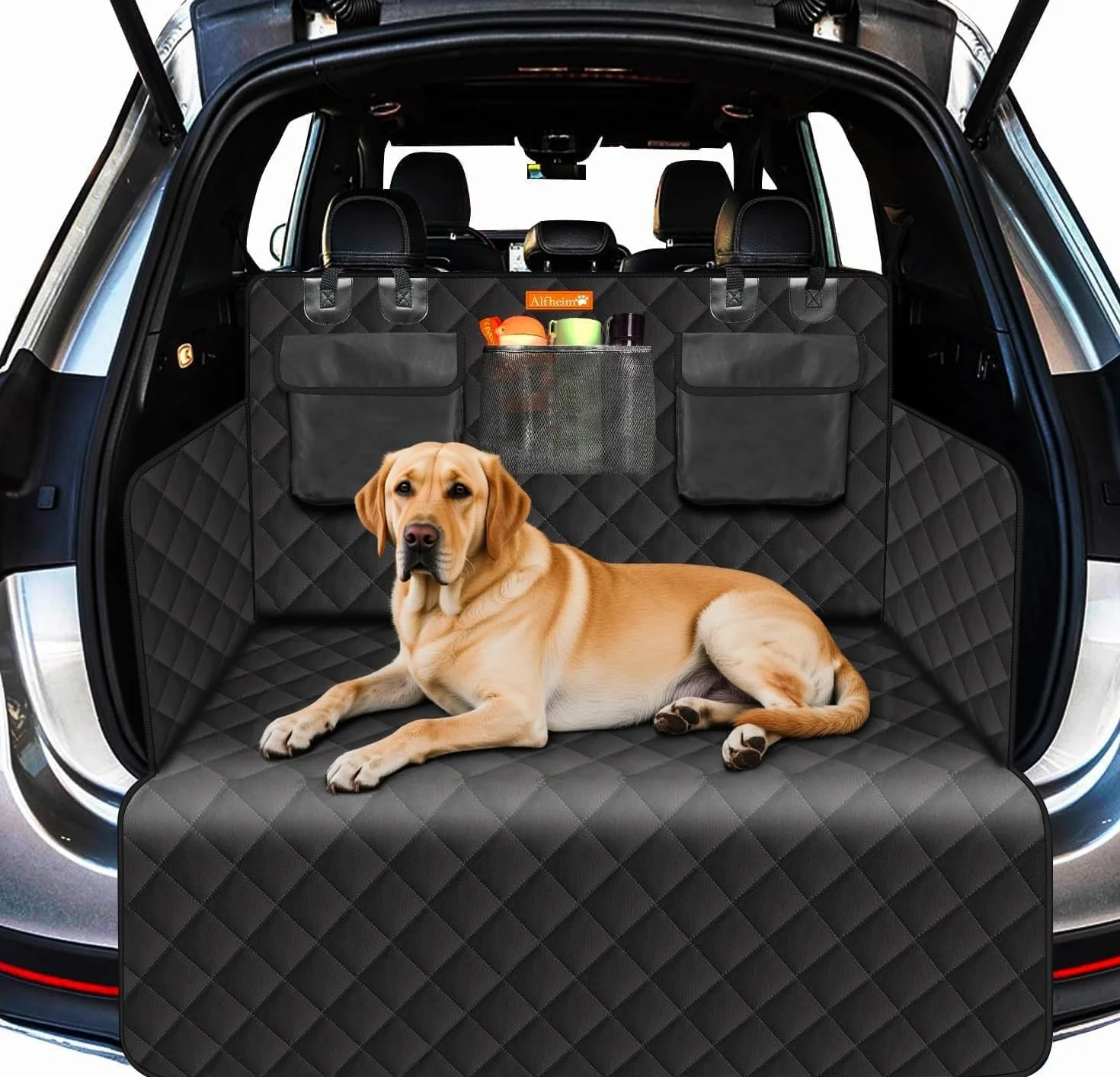 Alfheim Custodia per Baule Auto per Cani, Antistrappo e Impermeabile, Copertura del Sedile Posteriore per Cane Lavabile Antiscivolo con Protezione Laterale Universale per Auto, Camion, SUV