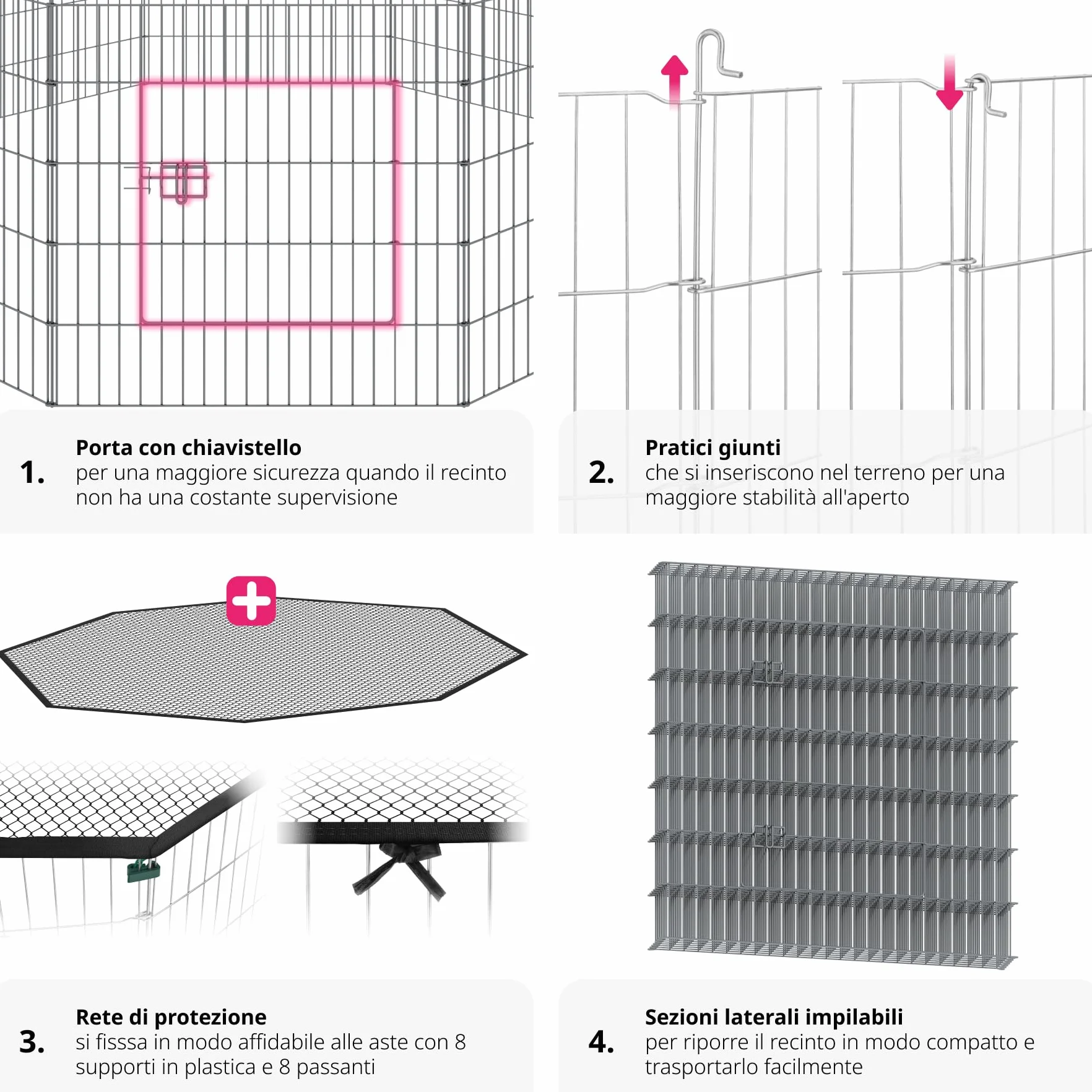 tectake® Recinto per Animali con Rete di Sicurezza, Grande Porta con Chiusura, Montaggio ad Incastro, Conservazione Salvaspazio, Protezione da Aperture Accidentali e Intrusi - Ø 145cm, Nero