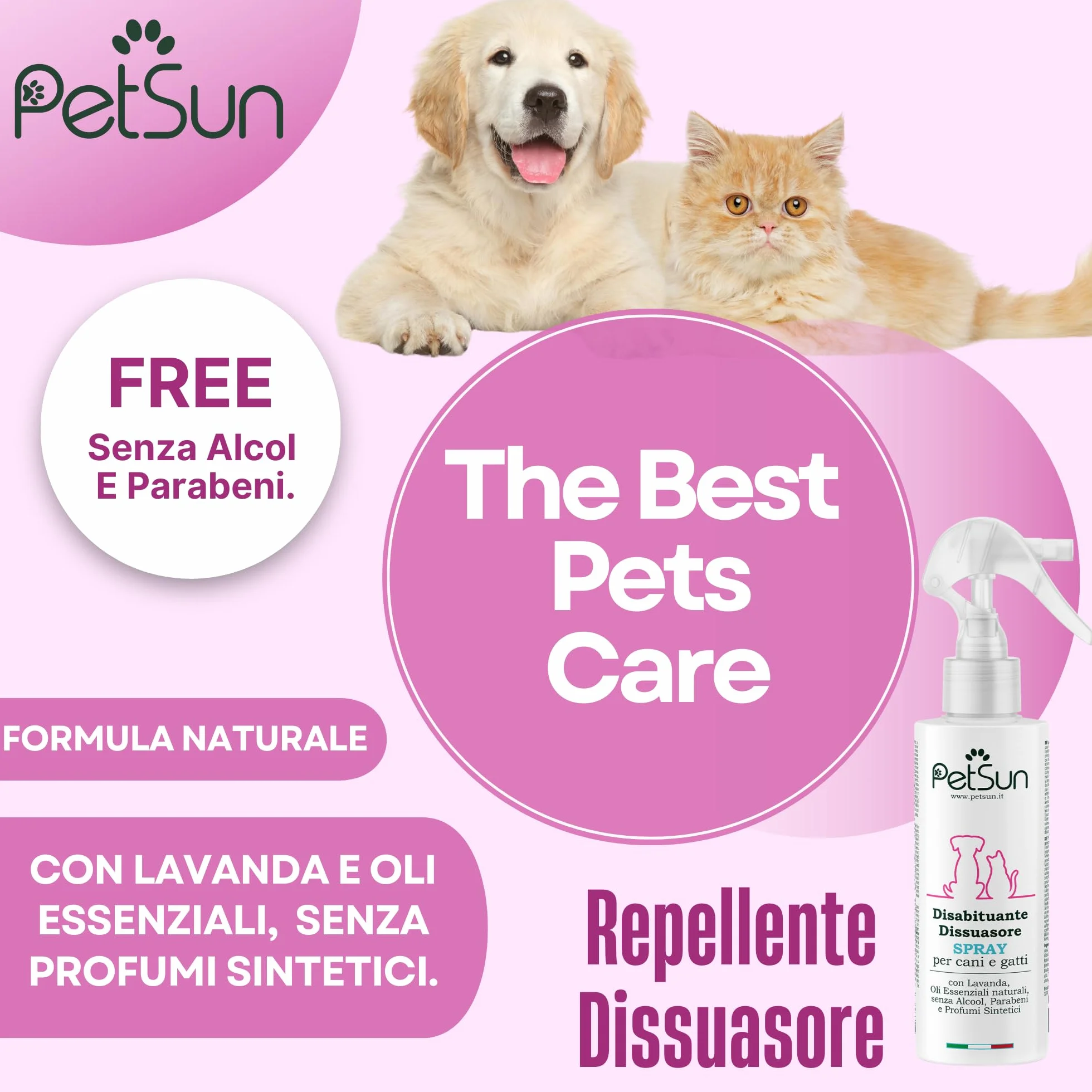 PetSun Disabituante per Cani e Gatti - Repellente - Spray Naturale - Anti Urina e Odori per Interni ed Esterni - 250 ml