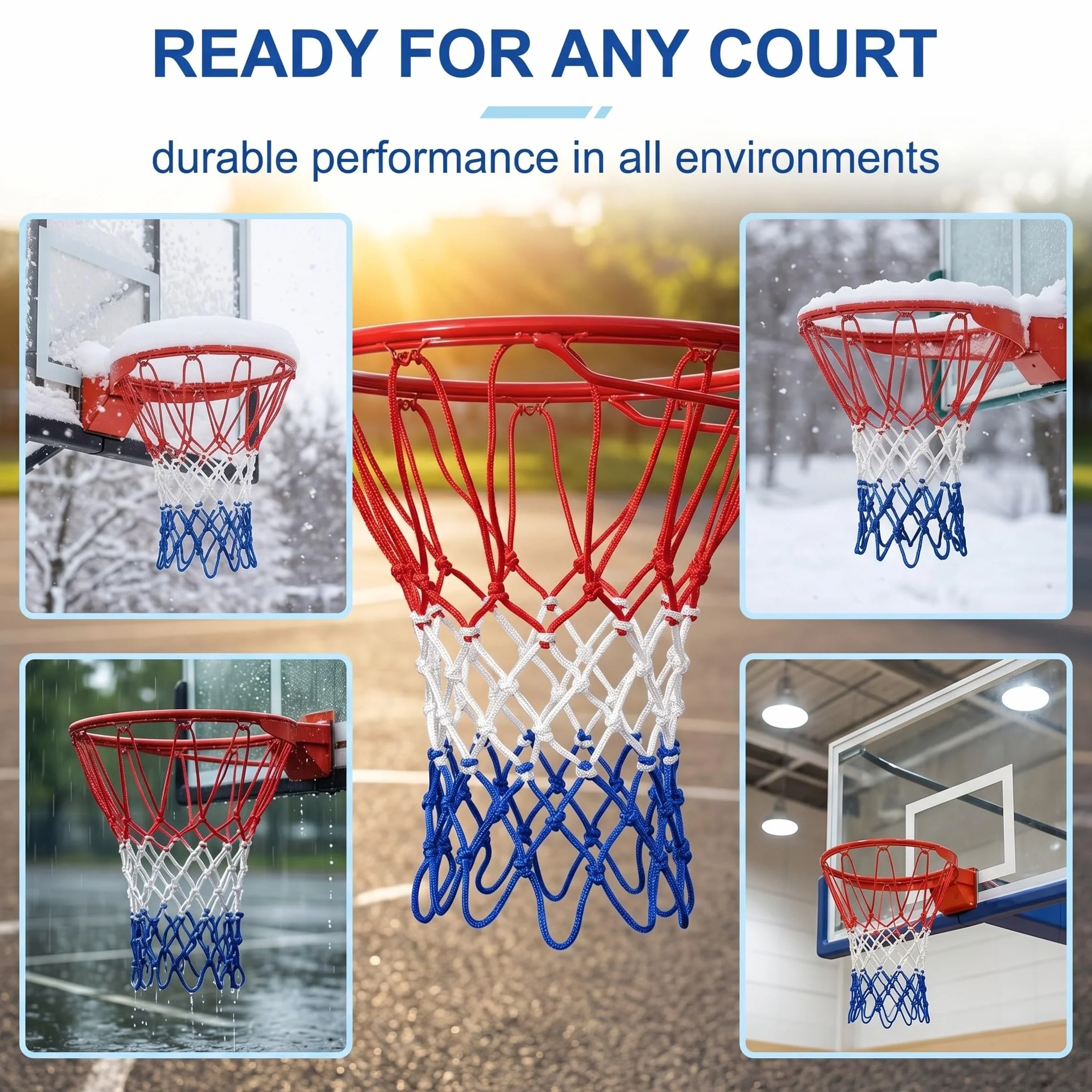 Rete da Basket 2 Pezzi, Professionale Anti-Strappo, 12 Anelli Ricambio