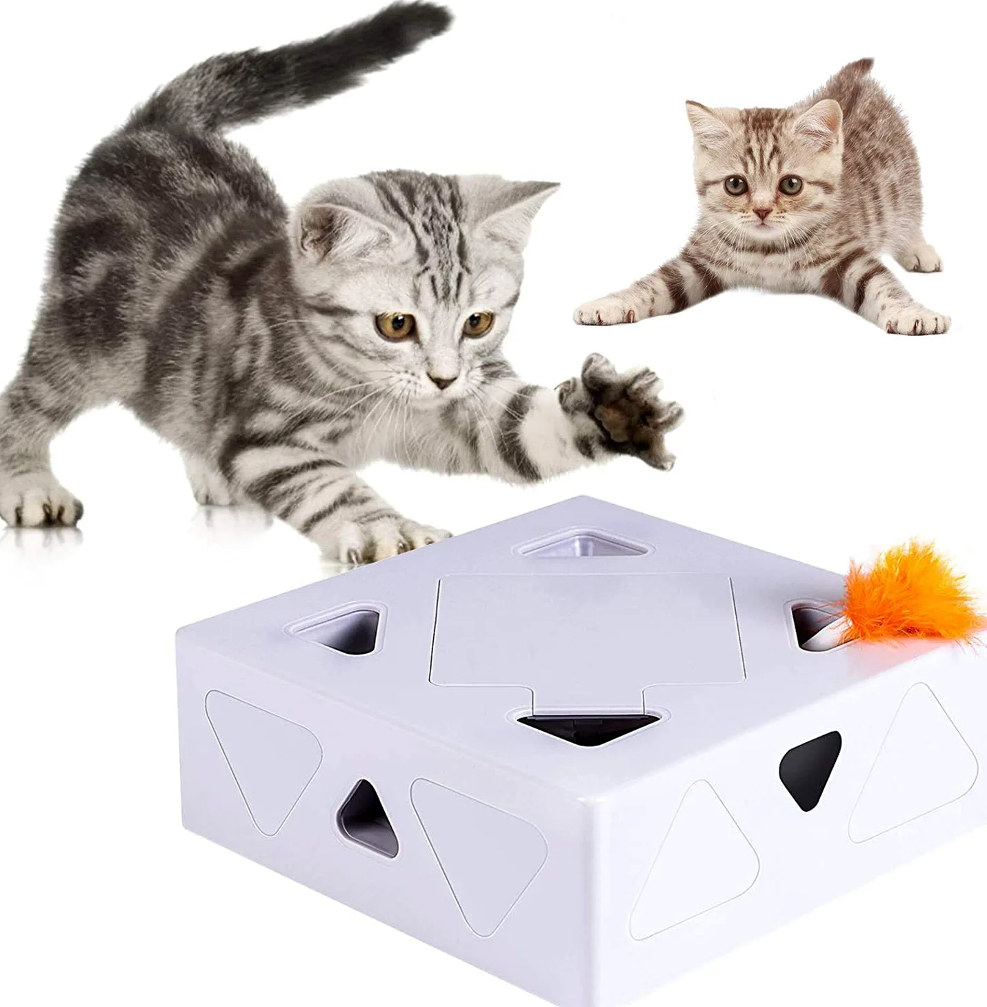 Ambush - Giocattolo interattivo per gatti, intelligente, elettronico, con piume rotanti, spegnimento automatico, divertente scatola magica per gatti, intrattenimento al chiuso, gioco di cattura