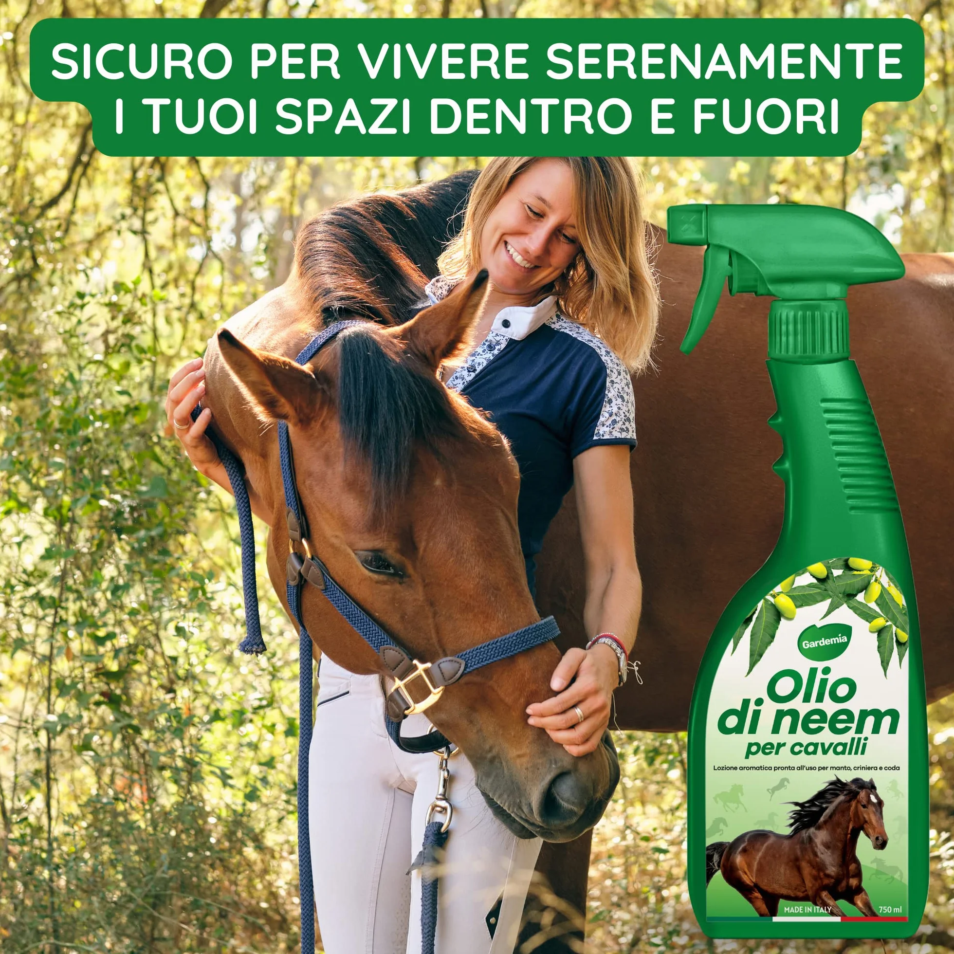 Gardemia Olio di Neem per Cavalli Spray 750ml Repellente Antiparassitario con Geranio e Citronella