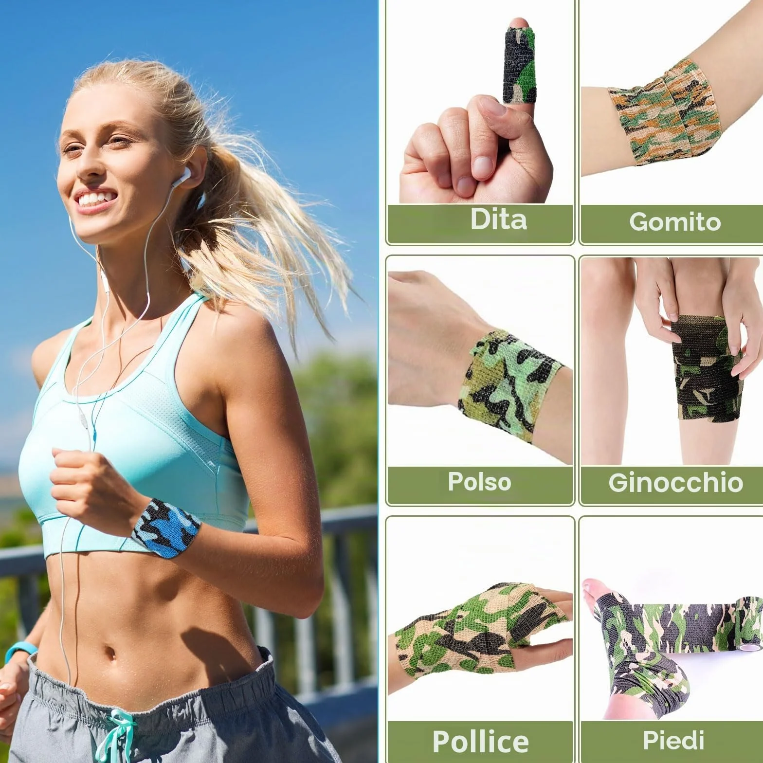 16 Rotoli Benda Elastica Autoadesiva, 5cmx4,5m Benda Elastica Coesiva, Nastro Crossfit, Garza Adesiva Coesiva Benda per Sportivo, Dita, Caviglia, Ginocchia, Gatti, Cani, Cavalli, Mimetico
