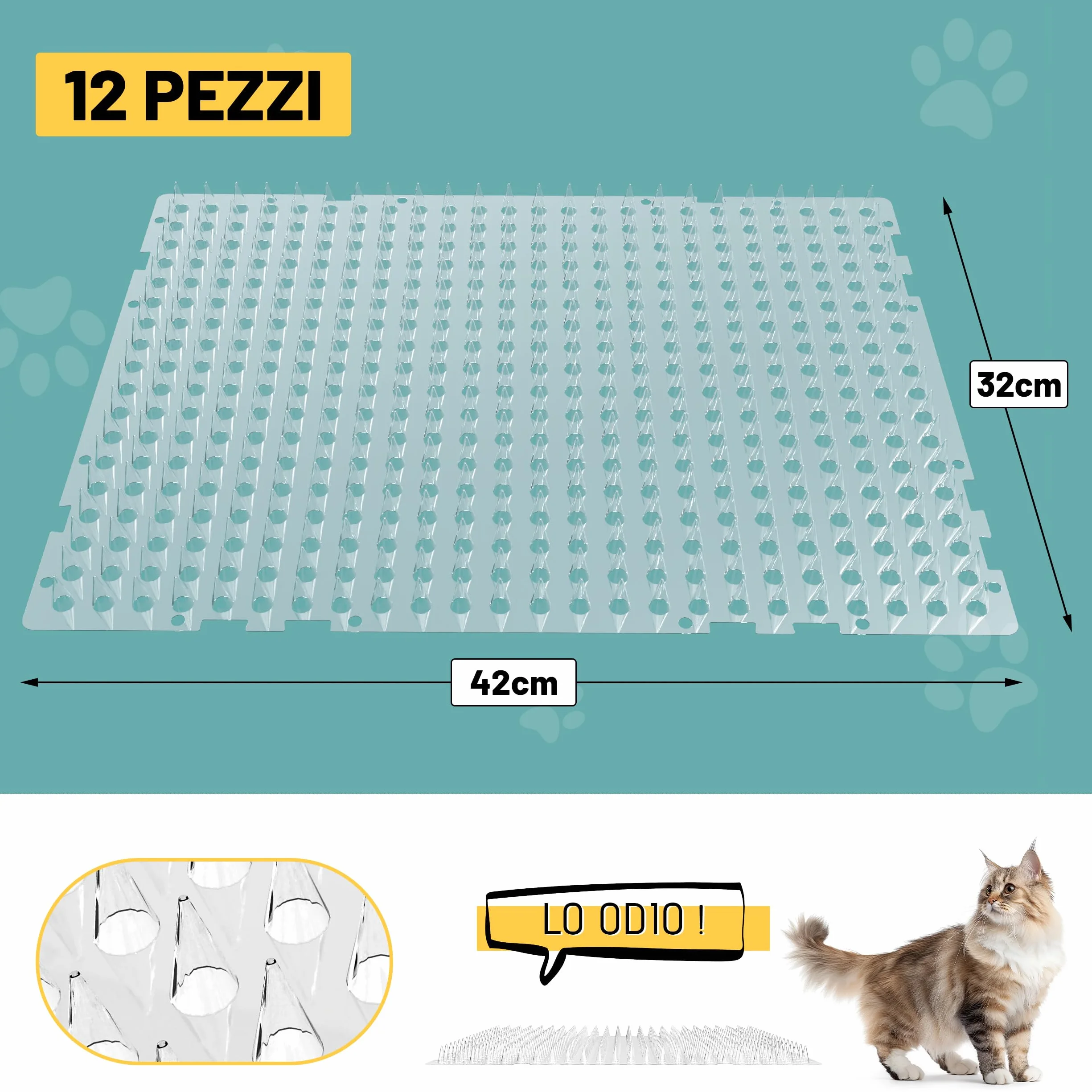 Tappetino Repellente per Gatti 12 Pezzi – Repellente per Gatti Durevole per Uso Interno ed Esterno per Giardini, aiuole e balconi
