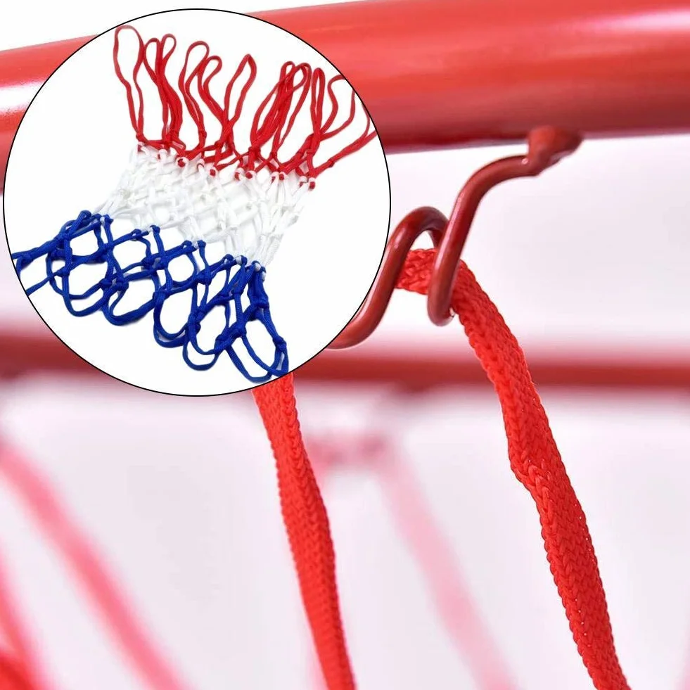 Rete di ricambio per canestro da basket in nylon intrecciato rosso/bianco/blu tricolore, 12 passanti