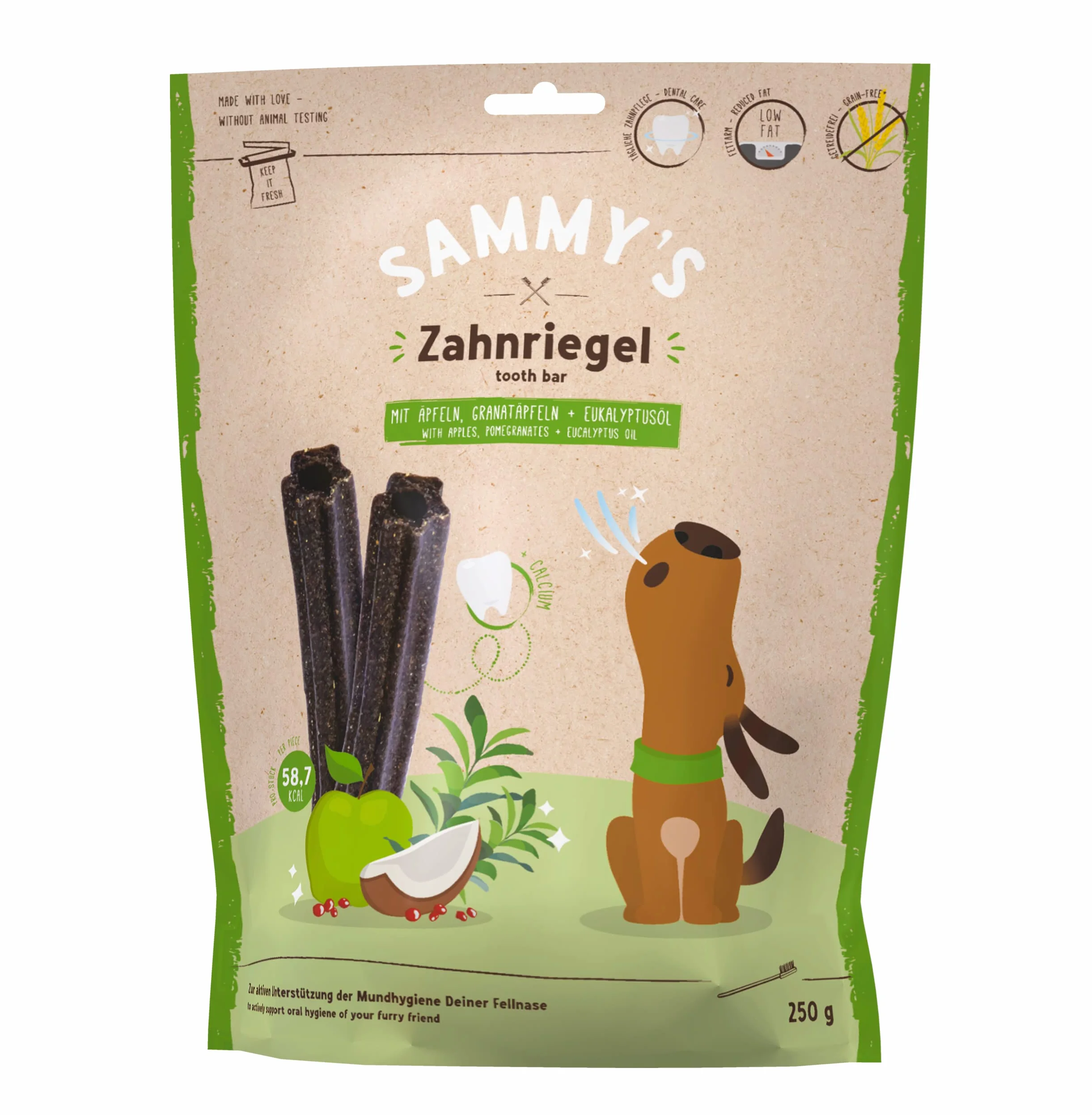 Bastoncini per l'igiene dentale Sammy's | Bastoncini profumati e gustosi per cani | Per favorire l'igiene orale | Senza cereali | Naturali | A basso contenuto di grassi | 250 g