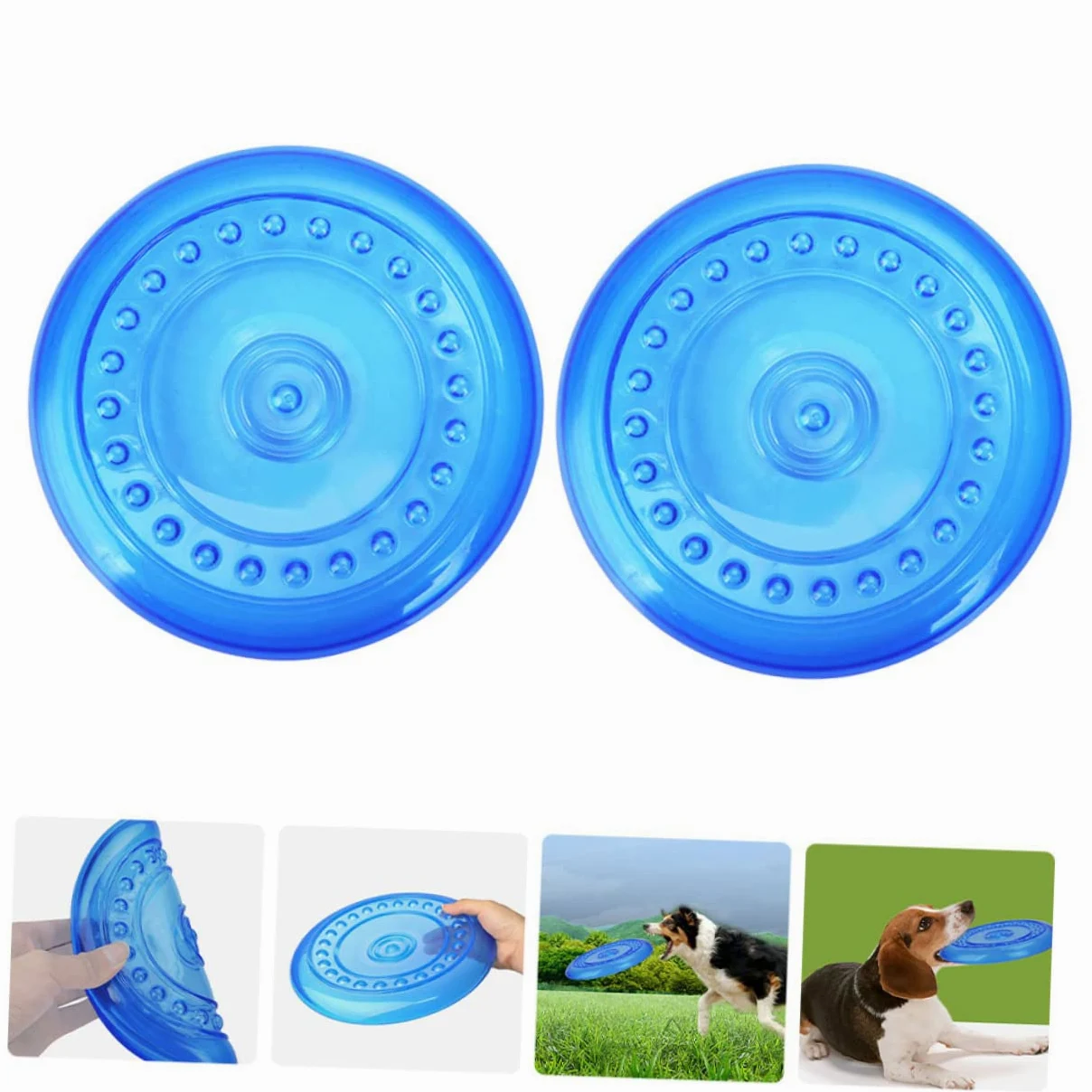 Didiseaon Giocattolo per Cani a Disco da Lancio 2pezzi Tpr Blu | Set da 2, Forma Disco, Adatto a Pet e Cuccioli, Morbidezza Elevata, Uso All'aperto