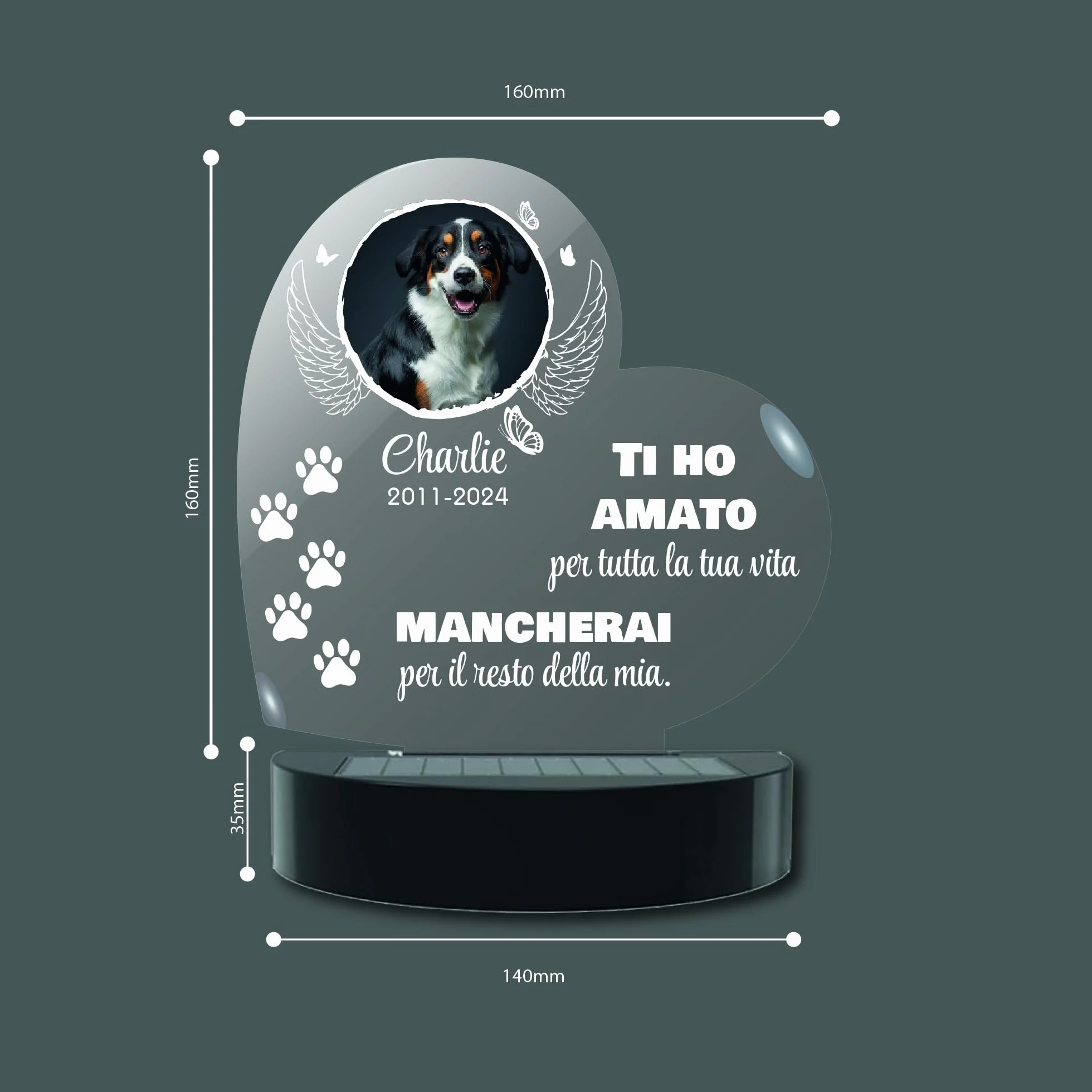 La Farfalla di Legno Lampada Commemorativa LED Solare per Cane e Gatto Memoriale da Giardino Personalizzabile Cuore