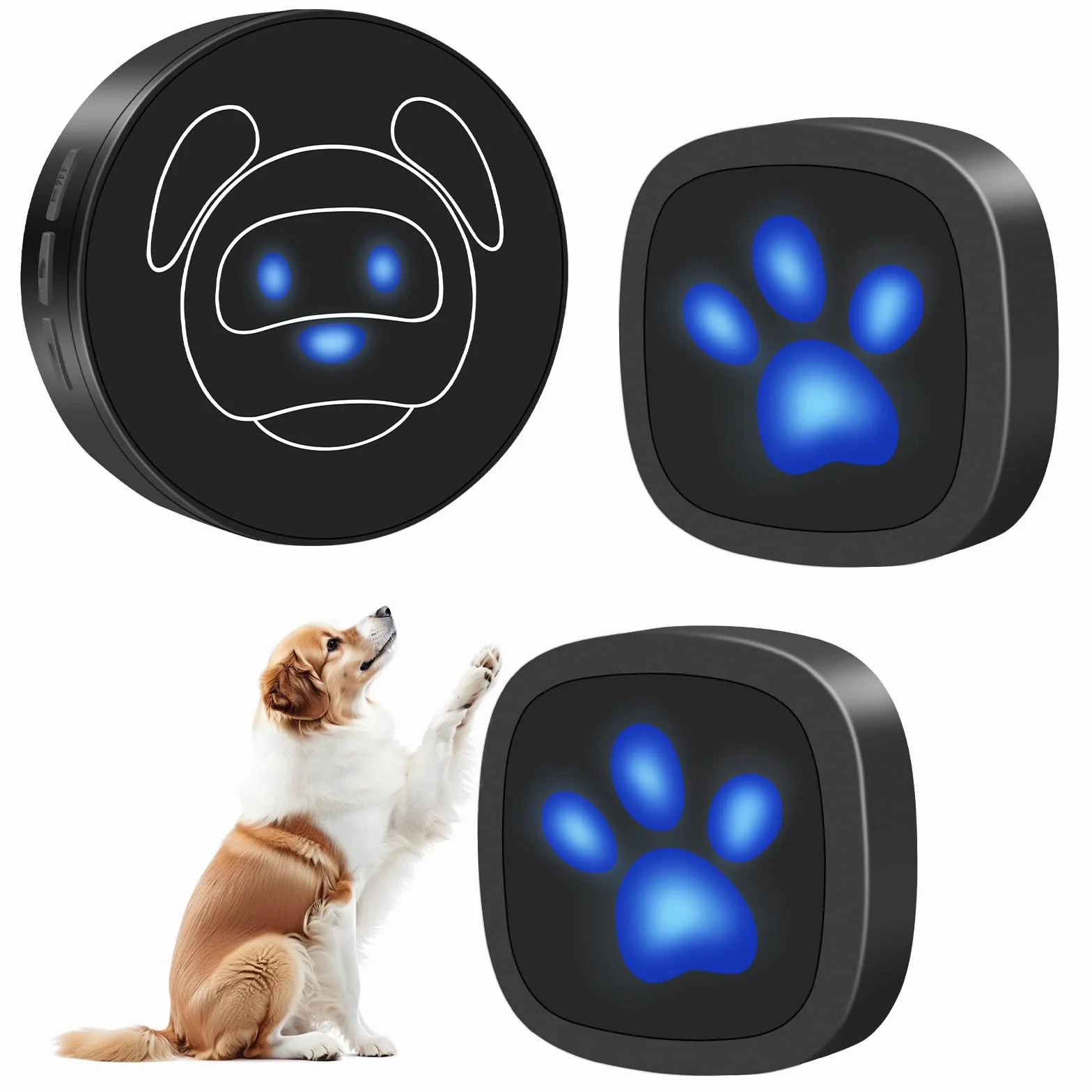 Campanello per Cani Whimsii, Campanello Wireless per Uscire, Pulsanti Impermeabili IP55, 55 Melodie, 4 Livelli di Volume e Portata di 950 Piedi (Nero, 1 Ricevitore, 2 trasmettitori)