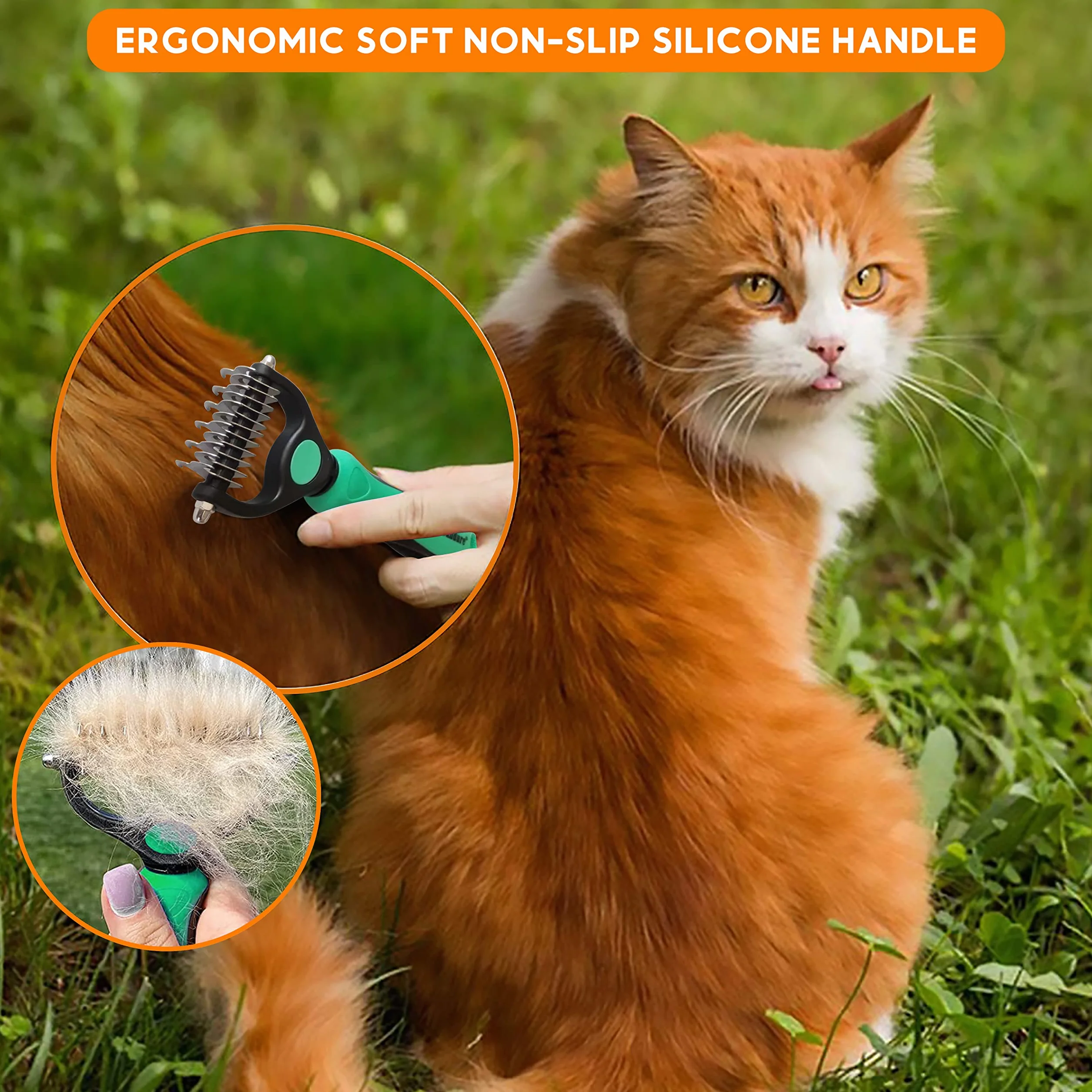 Candure Spazzola per Cani, Pettine Gatti per Pelo Acciaio Inossidabile 11+6 Doppia Faccia Strumento di Deshedding Animali per Cane Pelo Lungo, Medio e Corto (Verde)