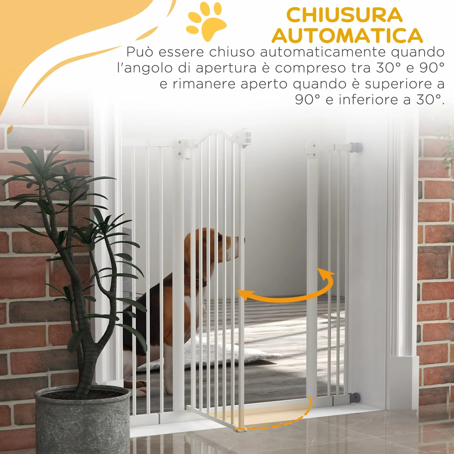 PawHut Cancelletto di Sicurezza per Cani, Barriera Estensibile 74-100 cm, Doppio Blocco, Chiusura Automatica, Bianco