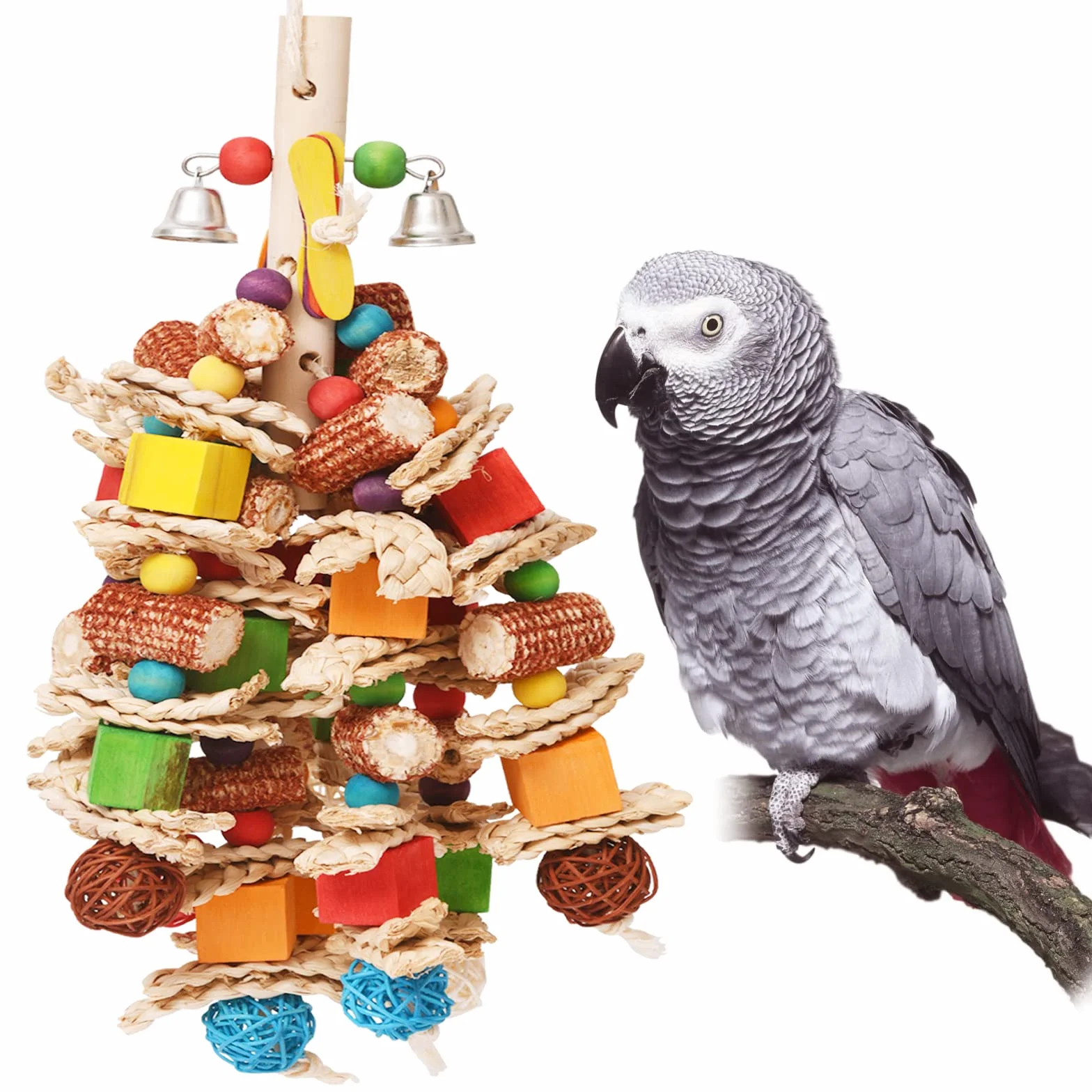 Giocattoli per Pappagalli in Corda con Campanelle per Gabbia da Masticare per Cockatiels e Pappagallini