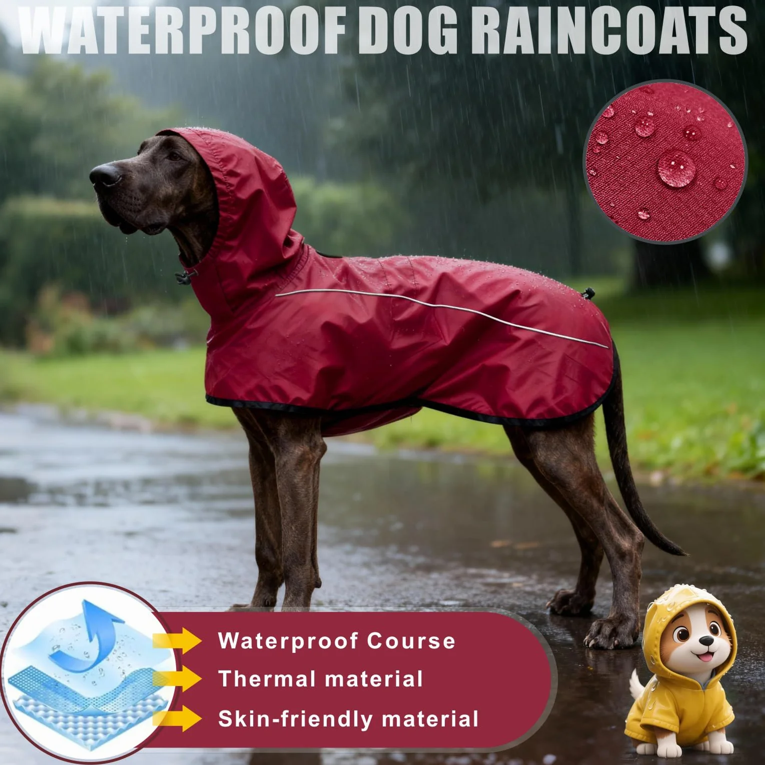 Giacca da Impermeabile per Cani Cappuccio Riflettente Cappuccio da Pioggia per Animali Domestici Poncho con Vestiti per Cani Piccoli e Medi (Rosso, S)